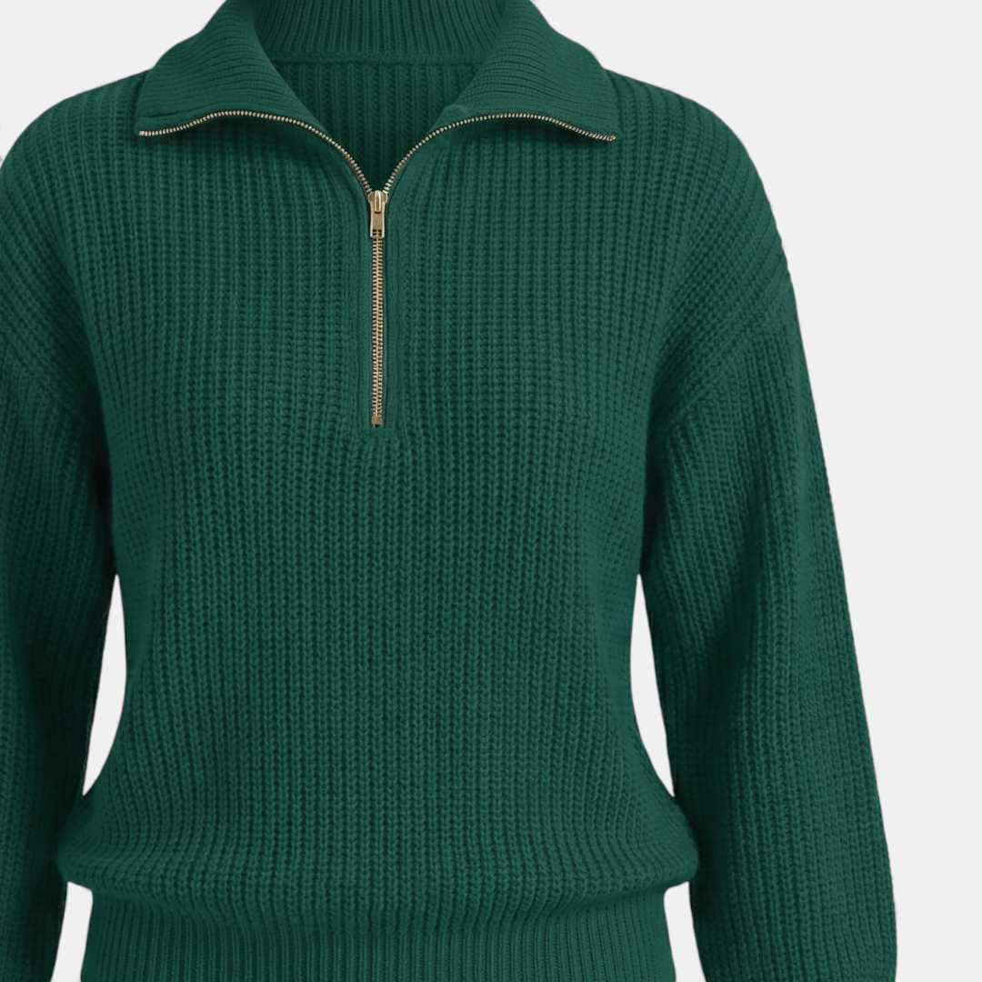 Half Zip Knit Sweater for Women-Sweaters-Loucelia-Green-XS-Loucelia