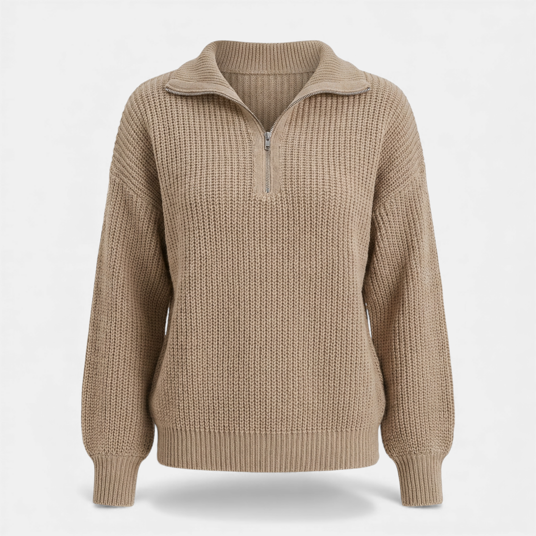 Half Zip Knit Sweater for Women-Sweaters-Loucelia-Green-XS-Loucelia