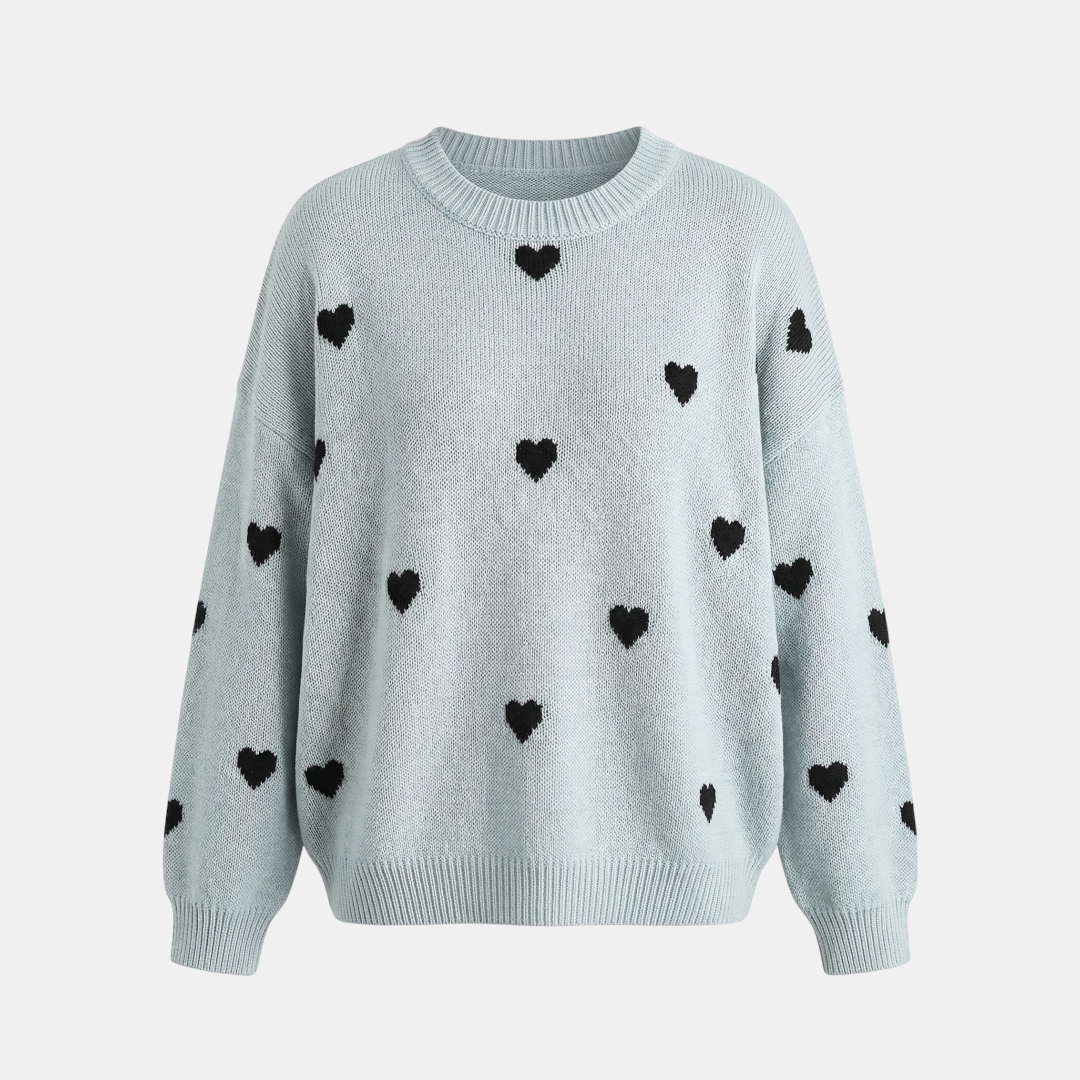 Heart Pattern Knit Sweater for Women-Sweaters-Loucelia-Red-S-Loucelia