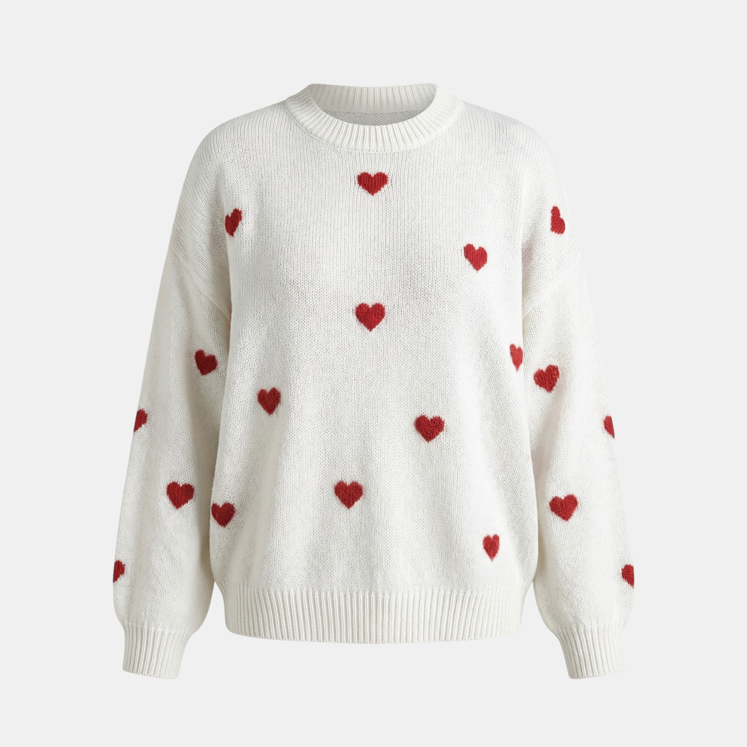 Heart Pattern Knit Sweater for Women-Sweaters-Loucelia-Red-S-Loucelia