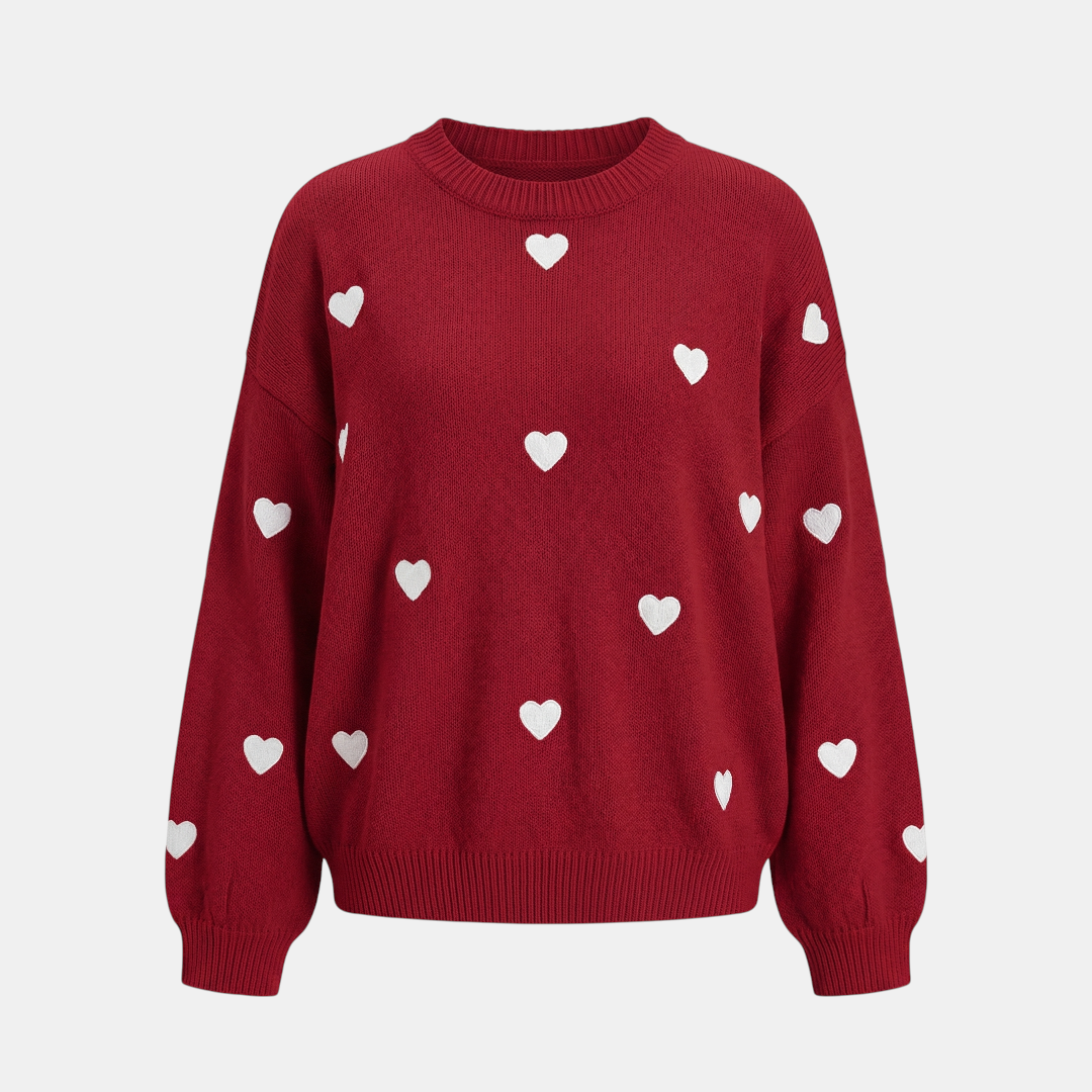 Heart Pattern Knit Sweater for Women-Sweaters-Loucelia-Red-S-Loucelia