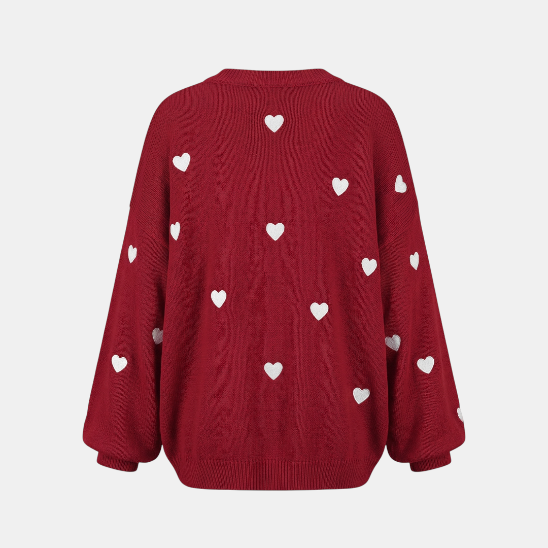 Heart Pattern Knit Sweater for Women-Sweaters-Loucelia-Red-S-Loucelia