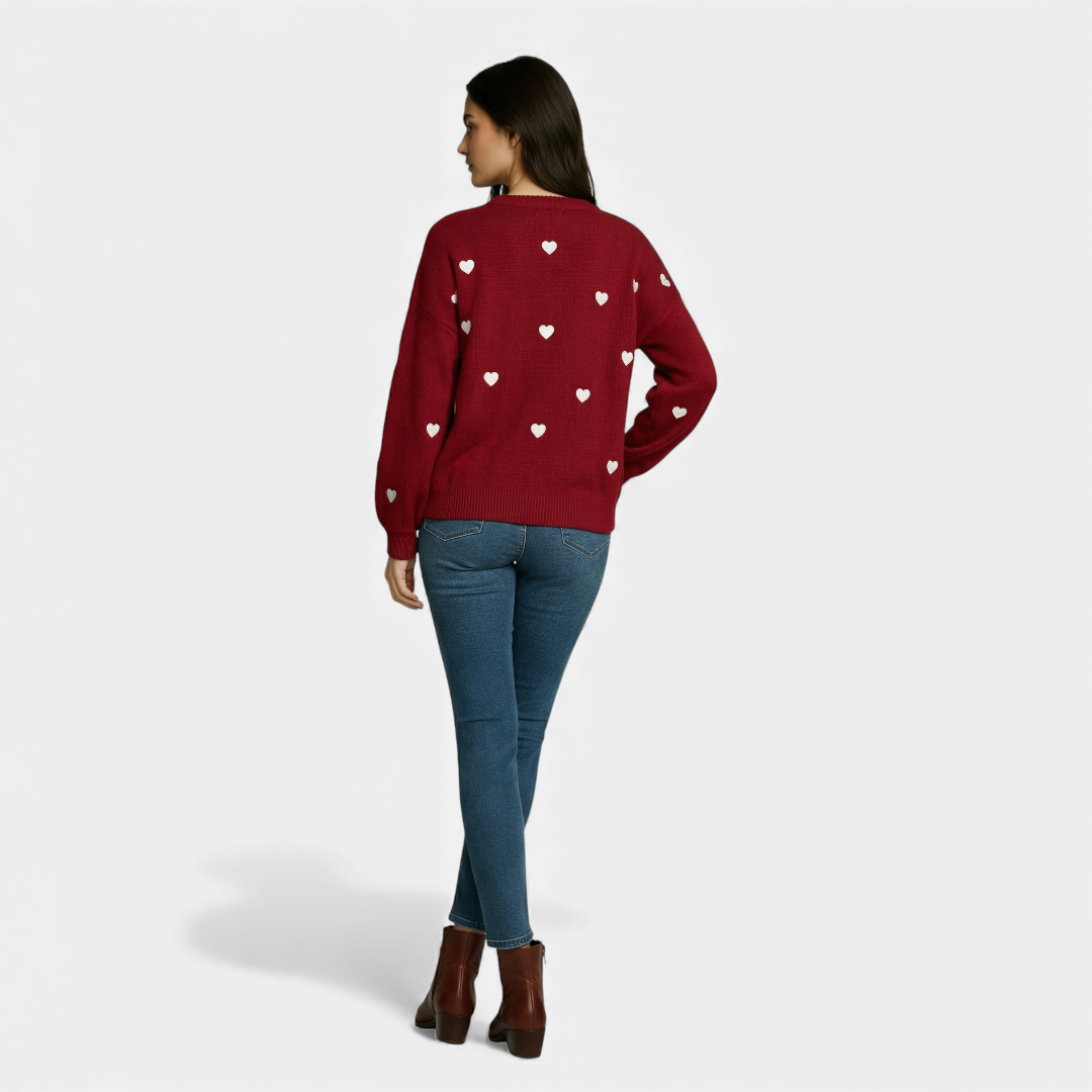 Heart Pattern Knit Sweater for Women-Sweaters-Loucelia-Red-S-Loucelia