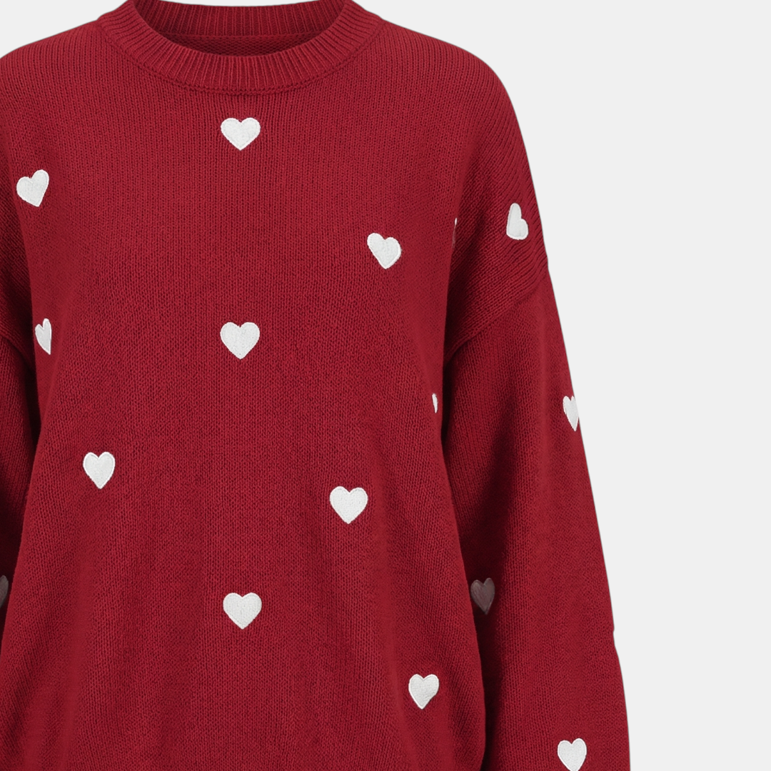 Heart Pattern Knit Sweater for Women-Sweaters-Loucelia-Red-S-Loucelia