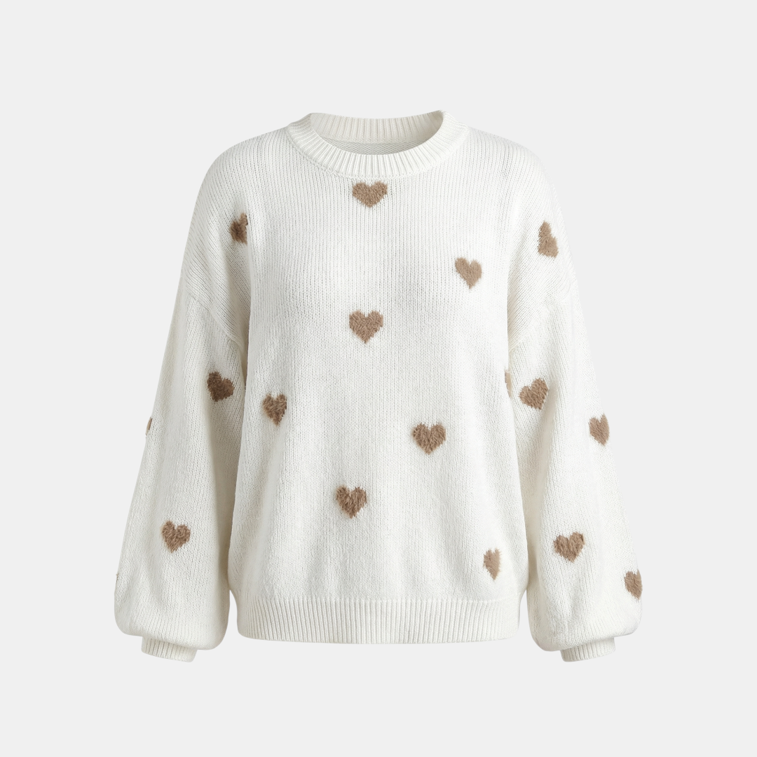 Heart Pattern Knit Sweater for Women-Sweaters-Loucelia-Red-S-Loucelia