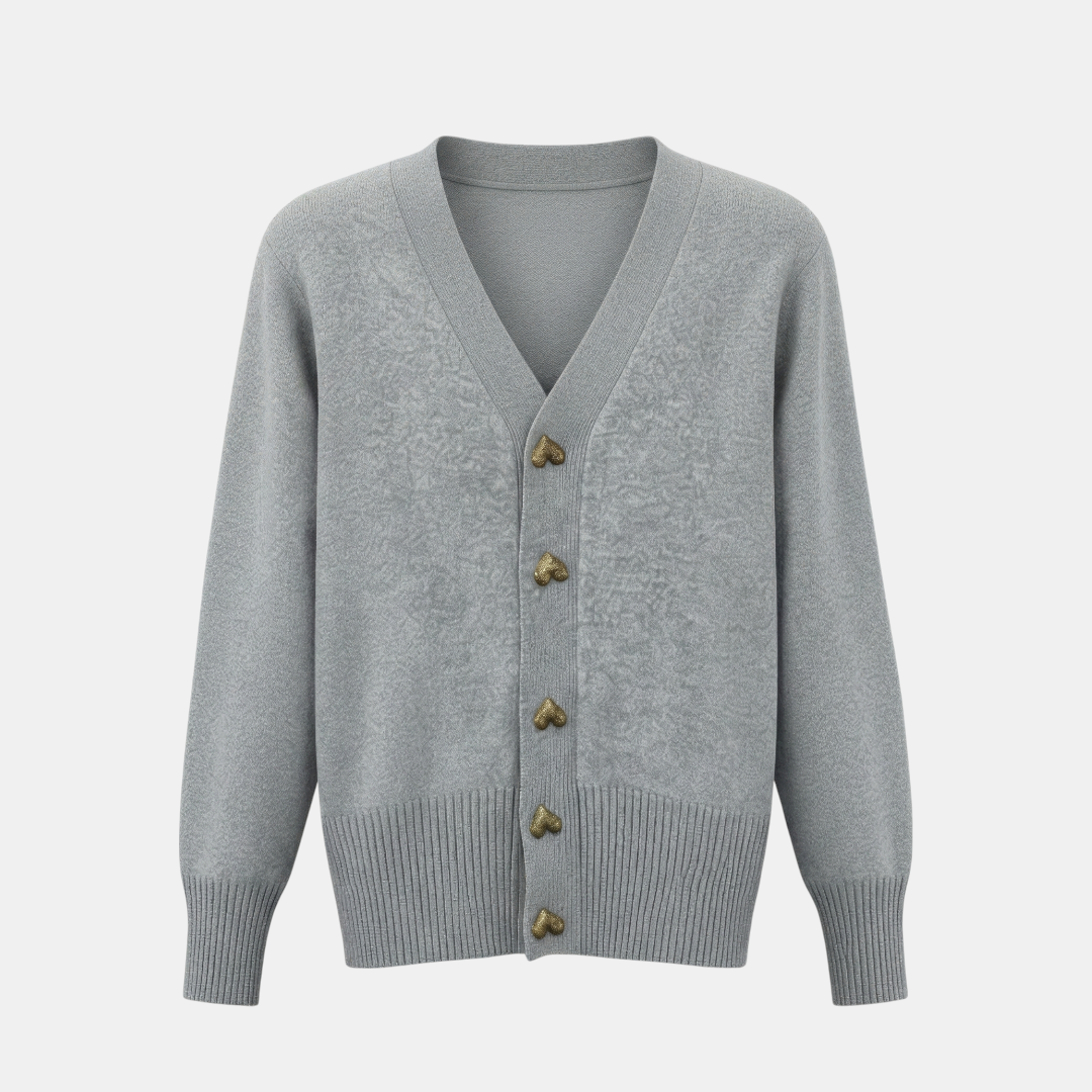 Heart Button Knit Cardigan for Women-Sweaters-Loucelia-Black-XS-Loucelia