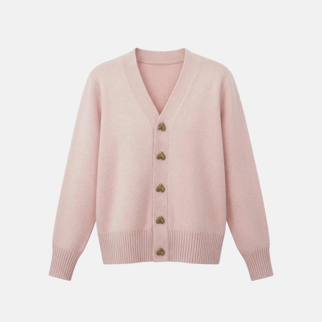 Heart Button Knit Cardigan for Women-Sweaters-Loucelia-Black-XS-Loucelia