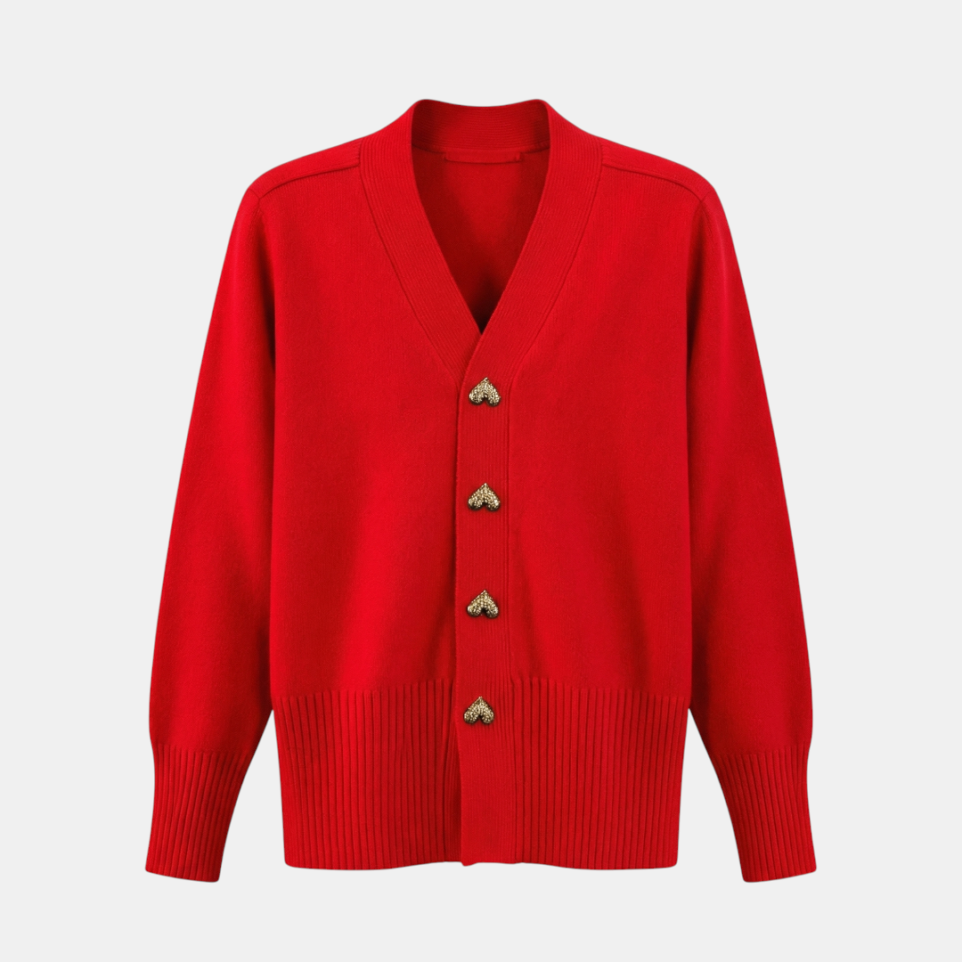 Heart Button Knit Cardigan for Women-Sweaters-Loucelia-Black-XS-Loucelia