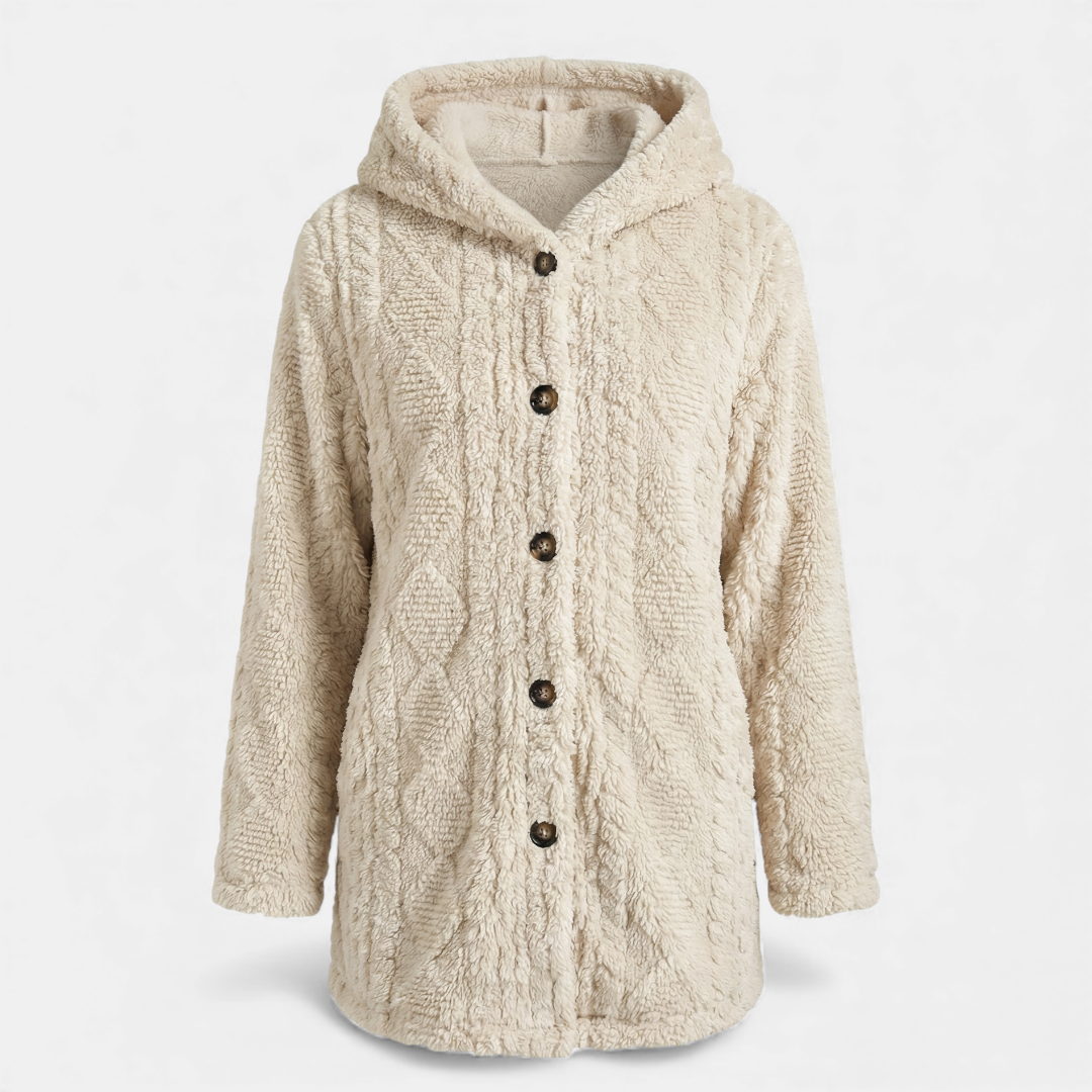 Hooded Fleece Jacket Button-Front Cardigan for Women Cozy-Jackets-Loucelia-Bright Rain Blue-S-Loucelia