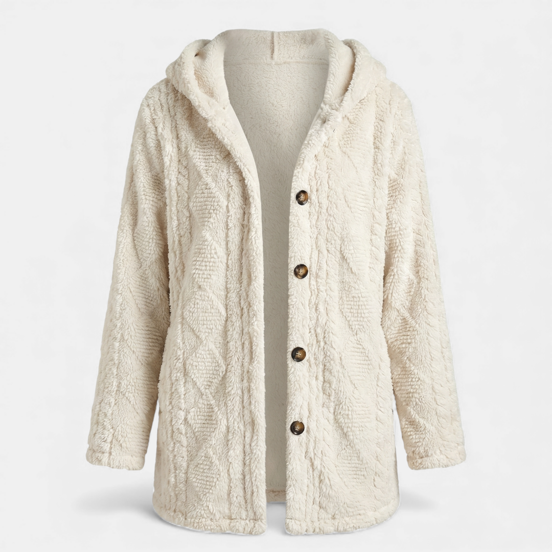 Hooded Fleece Jacket Button-Front Cardigan for Women Cozy-Jackets-Loucelia-Bright Rain Blue-S-Loucelia