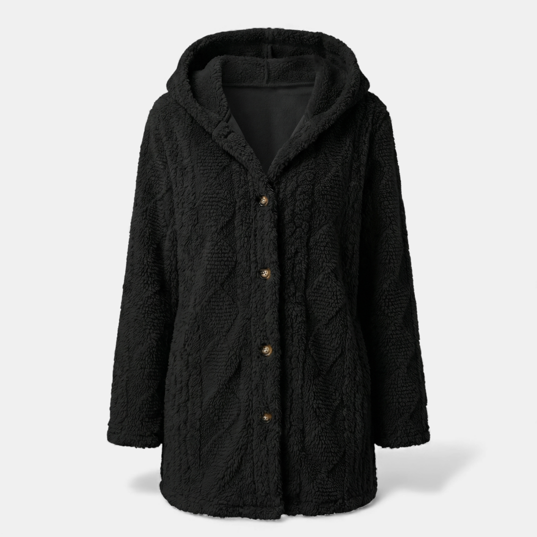 Hooded Fleece Jacket Button-Front Cardigan for Women Cozy-Jackets-Loucelia-Bright Rain Blue-S-Loucelia