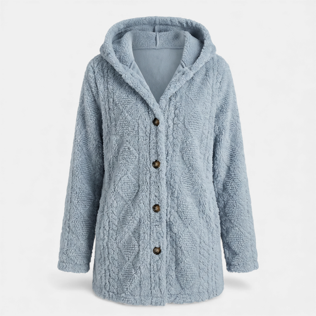 Hooded Fleece Jacket Button-Front Cardigan for Women Cozy-Jackets-Loucelia-Bright Rain Blue-S-Loucelia