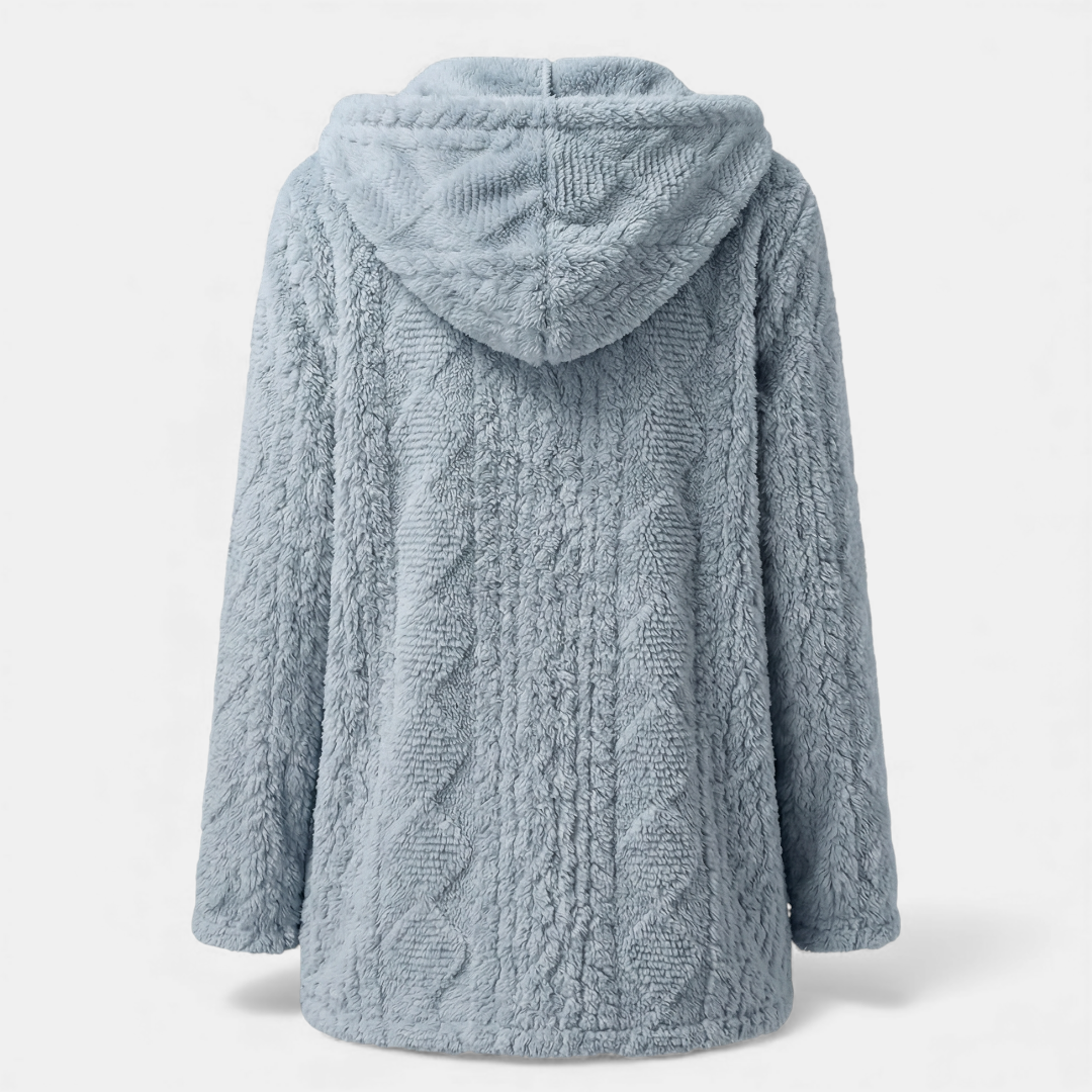 Hooded Fleece Jacket Button-Front Cardigan for Women Cozy-Jackets-Loucelia-Bright Rain Blue-S-Loucelia