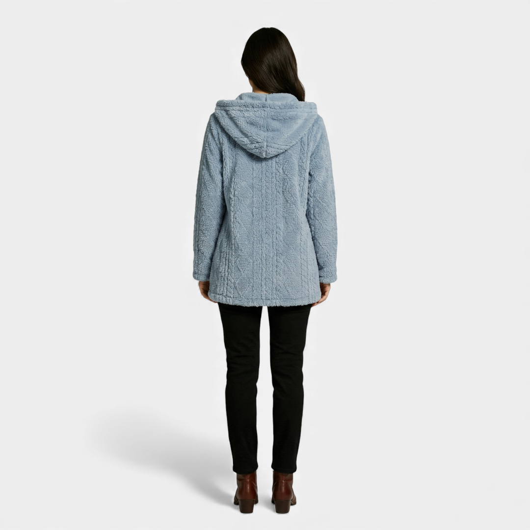Hooded Fleece Jacket Button-Front Cardigan for Women Cozy-Jackets-Loucelia-Bright Rain Blue-S-Loucelia