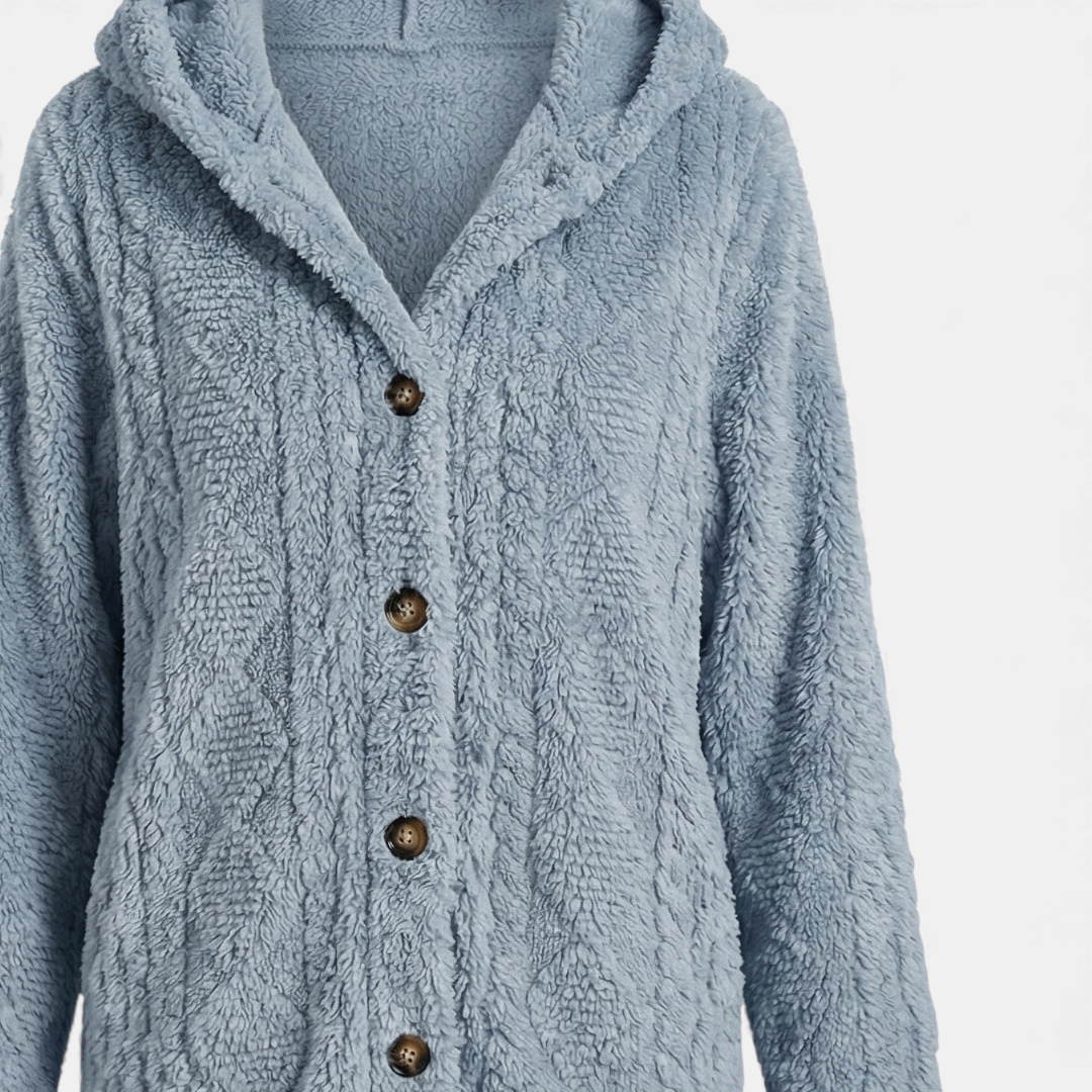 Hooded Fleece Jacket Button-Front Cardigan for Women Cozy-Jackets-Loucelia-Bright Rain Blue-S-Loucelia