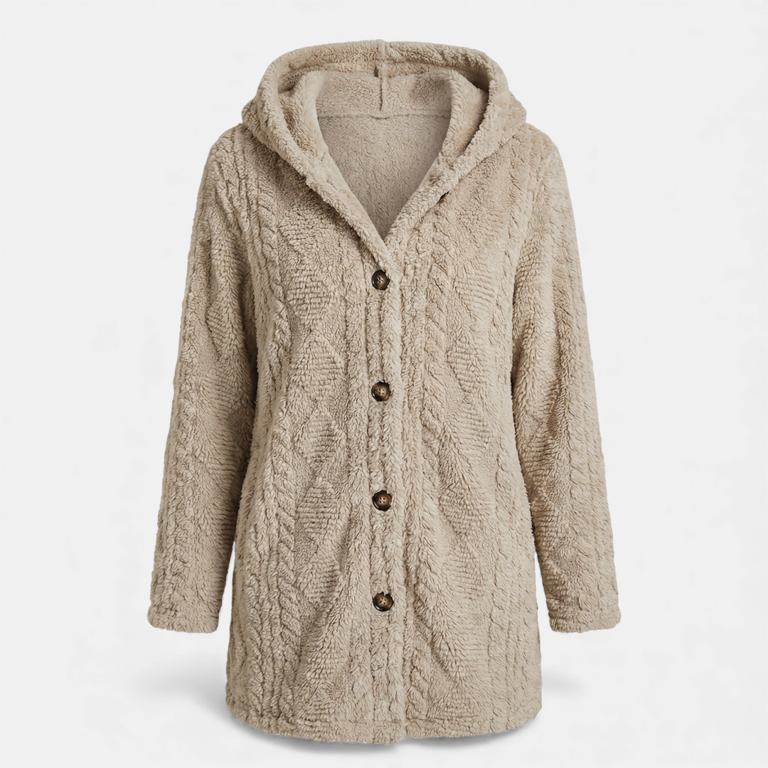 Hooded Fleece Jacket Button-Front Cardigan for Women Cozy-Jackets-Loucelia-Bright Rain Blue-S-Loucelia