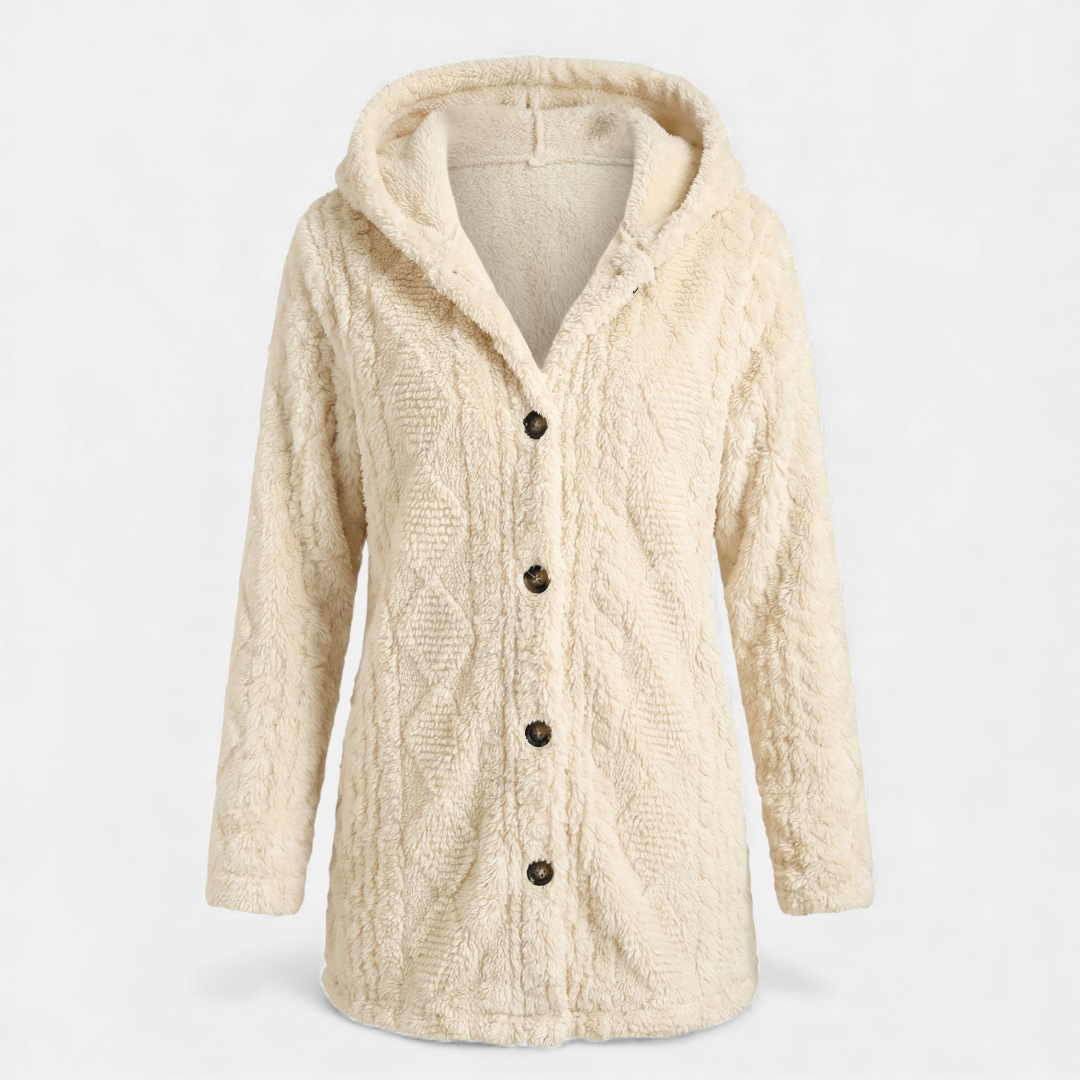 Hooded Fleece Jacket Button-Front Cardigan for Women Cozy-Jackets-Loucelia-Bright Rain Blue-S-Loucelia