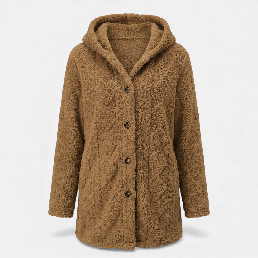 Hooded Fleece Jacket Button-Front Cardigan for Women Cozy-Jackets-Loucelia-Bright Rain Blue-S-Loucelia