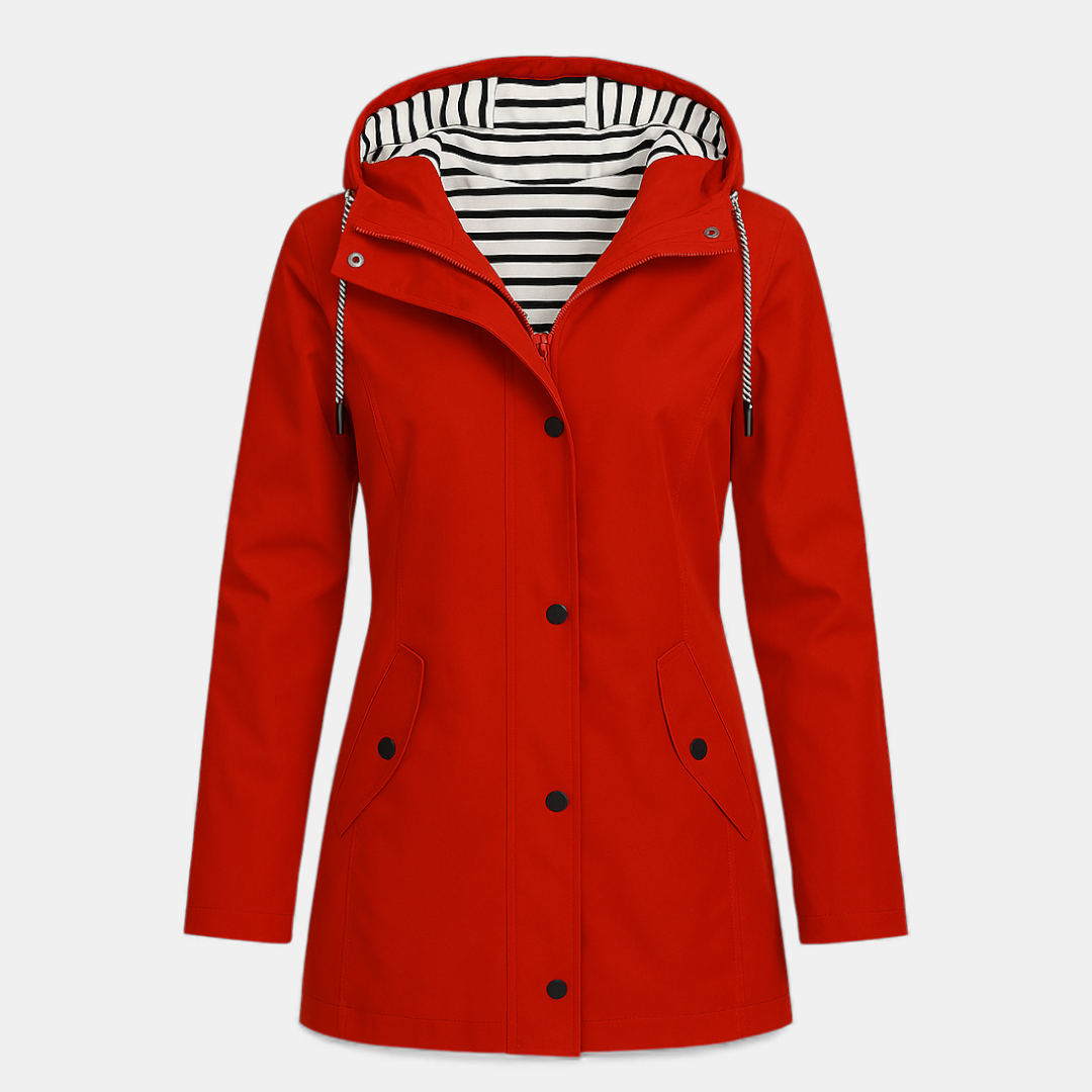 Hooded Rainproof Coat for Women-Coats-Loucelia-Red-S-Loucelia