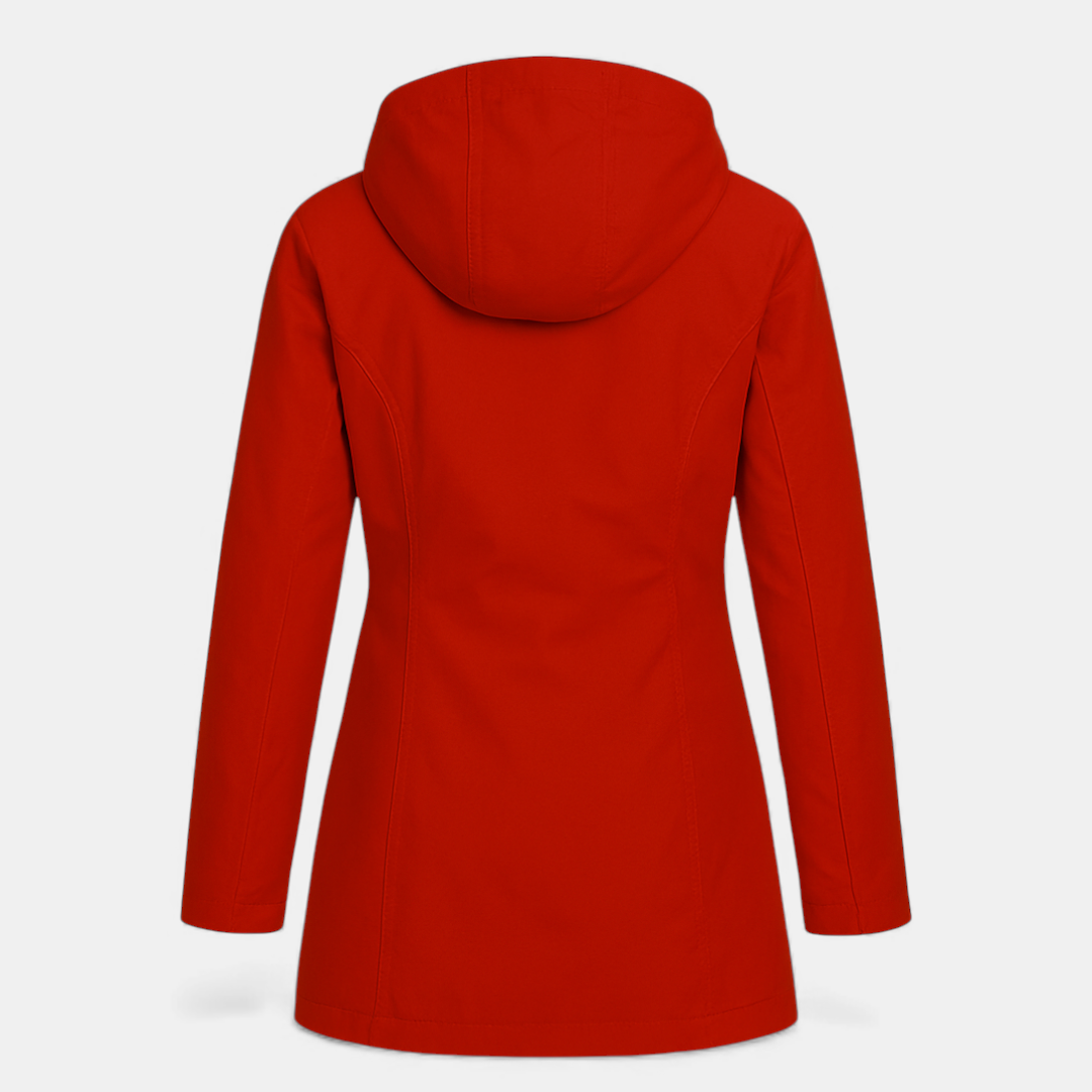 Hooded Rainproof Coat for Women-Coats-Loucelia-Red-S-Loucelia