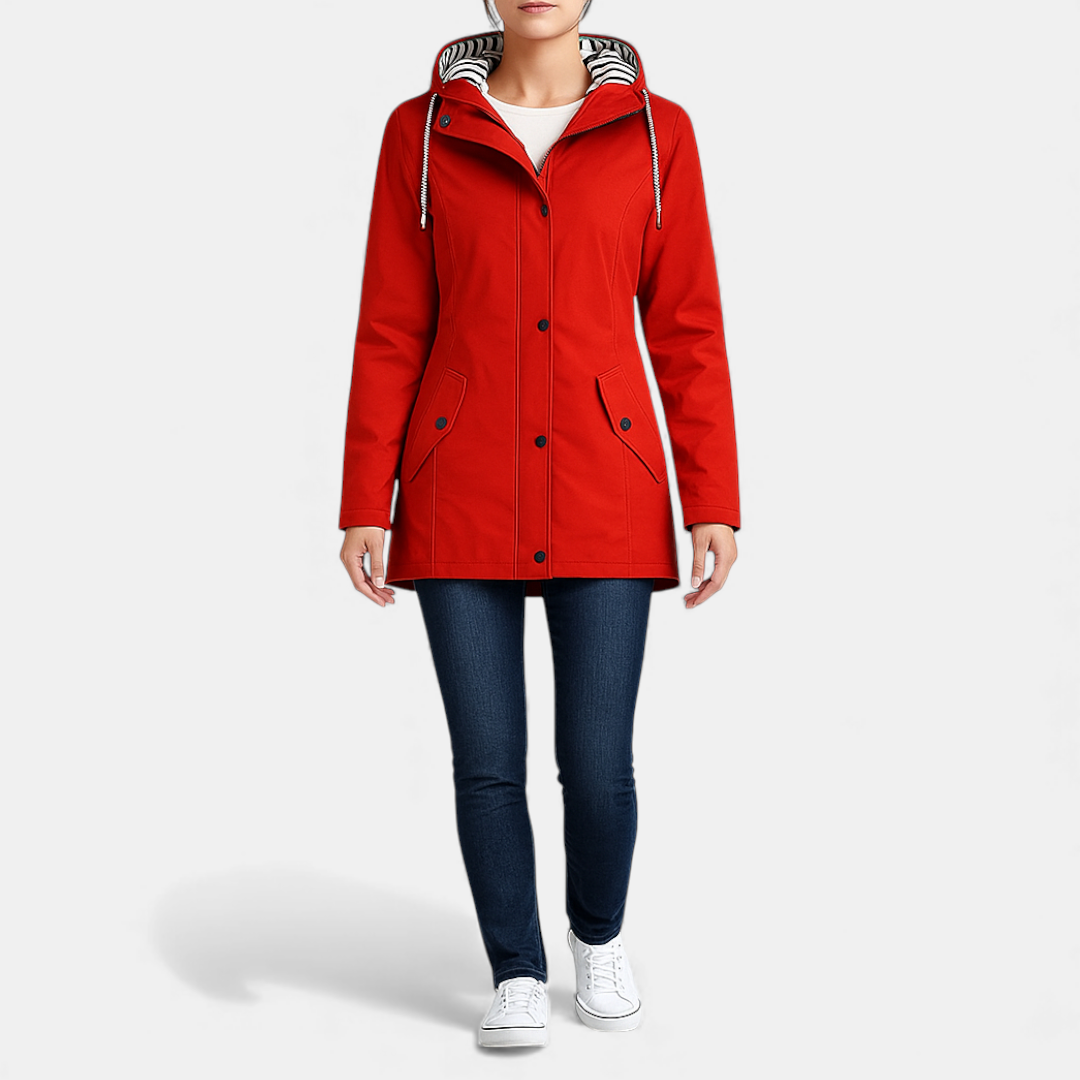 Hooded Rainproof Coat for Women-Coats-Loucelia-Red-S-Loucelia