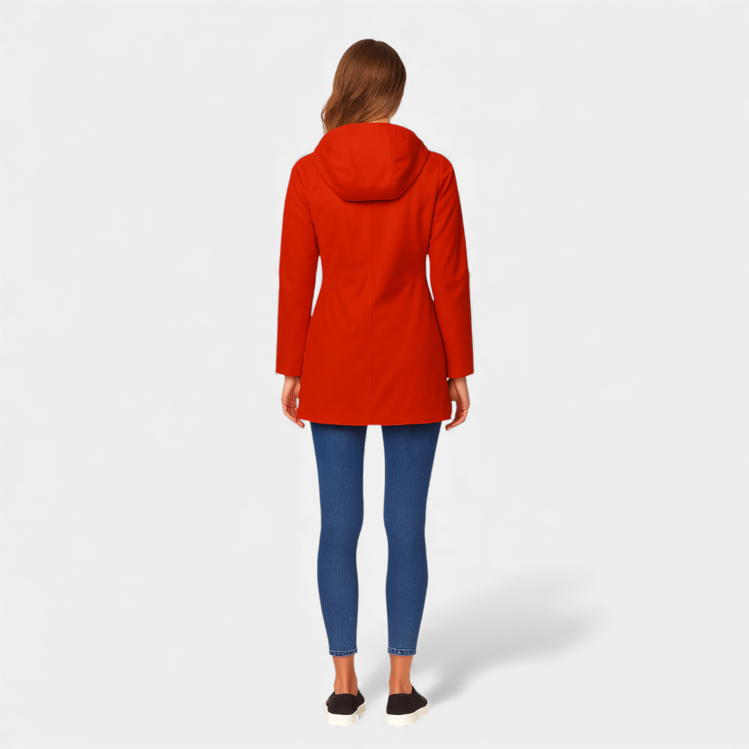 Hooded Rainproof Coat for Women-Coats-Loucelia-Red-S-Loucelia