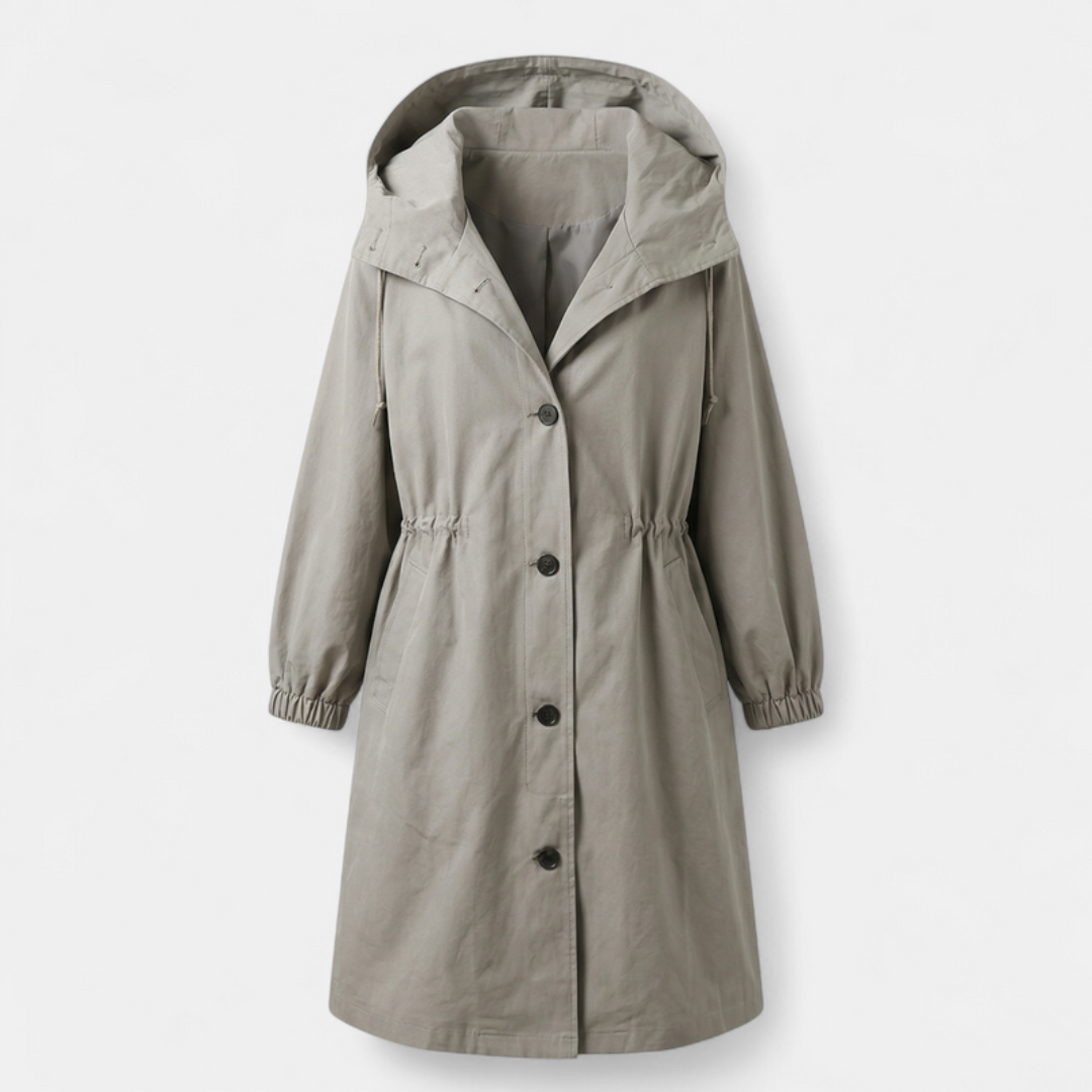 Hooded Longline Coat for Women-Loucelia-Khaki-S-Loucelia