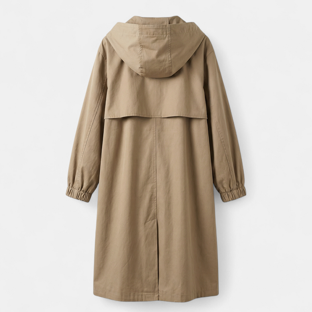 Hooded Longline Coat for Women-Loucelia-Khaki-S-Loucelia