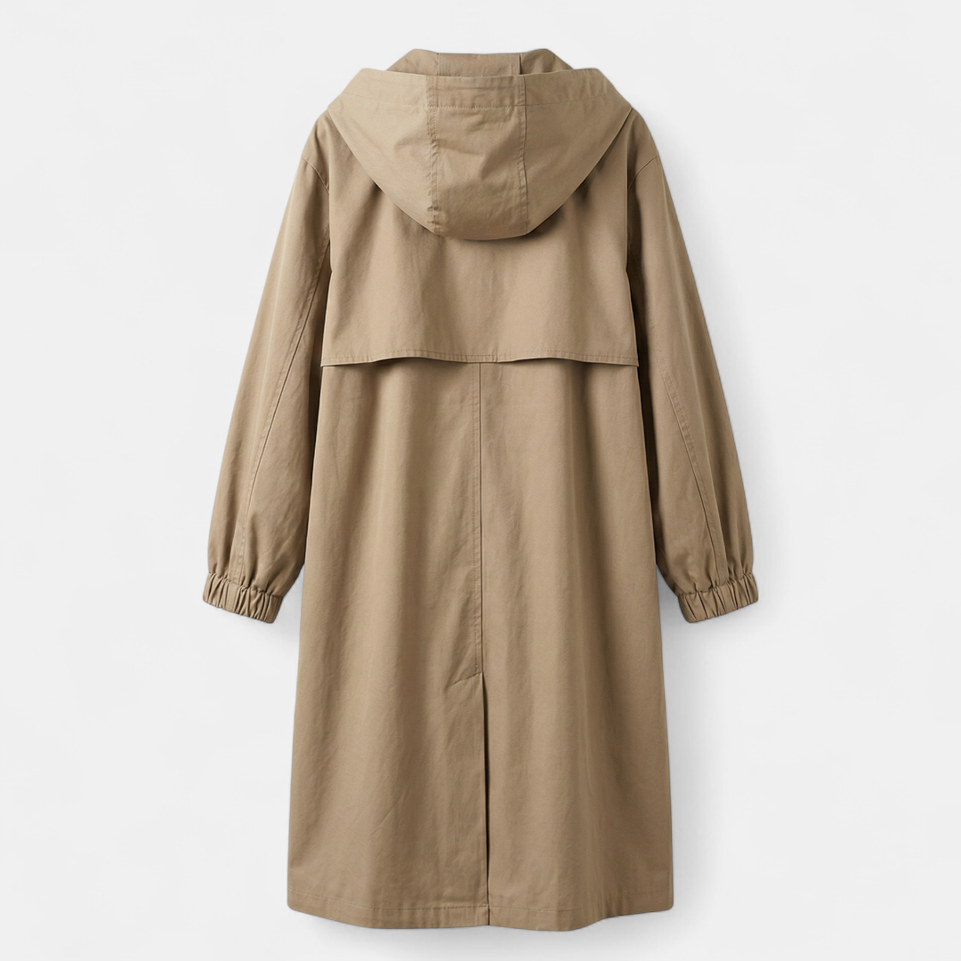 Hooded Longline Coat for Women-Loucelia-Khaki-S-Loucelia