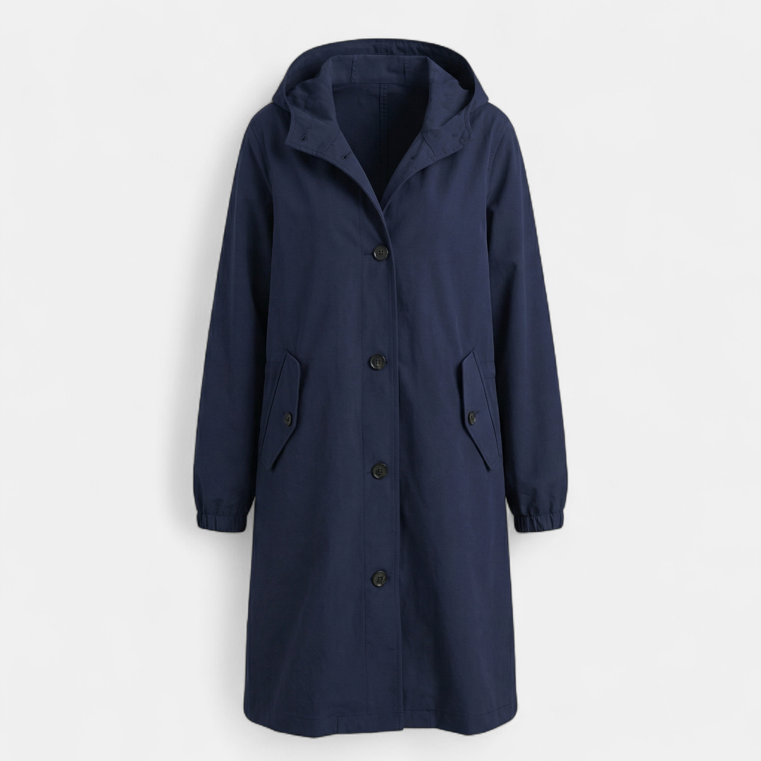 Hooded Longline Coat for Women-Loucelia-Khaki-S-Loucelia