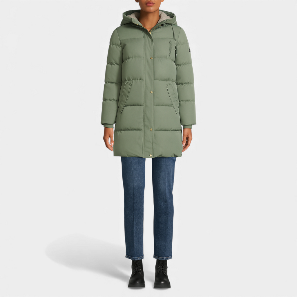 Hooded Quilted Puffer Coat for Women-Jackets-Loucelia-Green-S-Loucelia