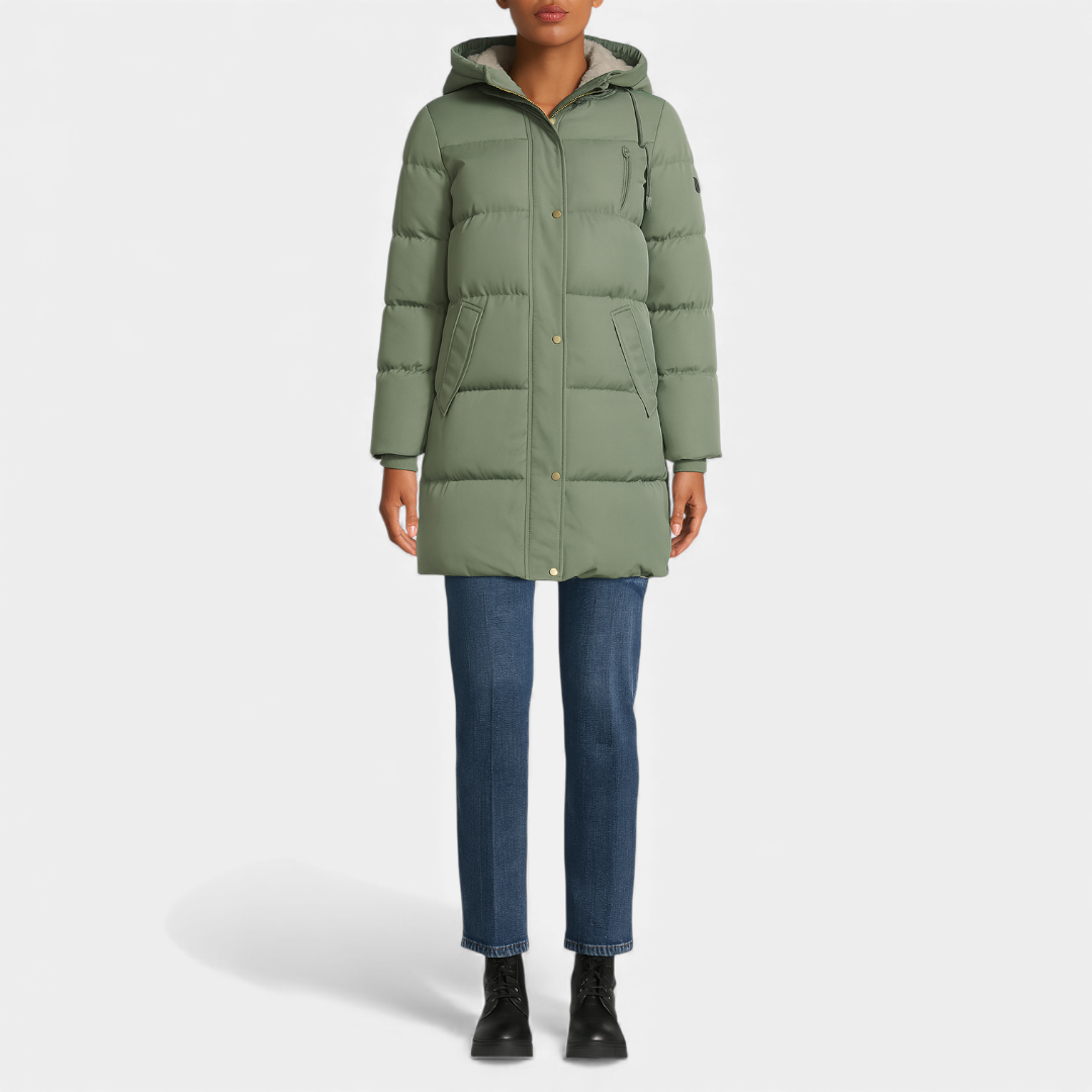 Hooded Quilted Puffer Coat for Women-Jackets-Loucelia-Green-S-Loucelia