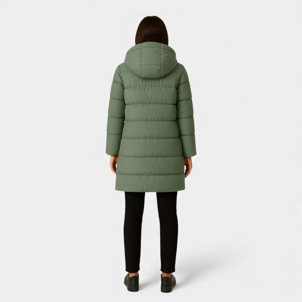Hooded Quilted Puffer Coat for Women-Jackets-Loucelia-Green-S-Loucelia