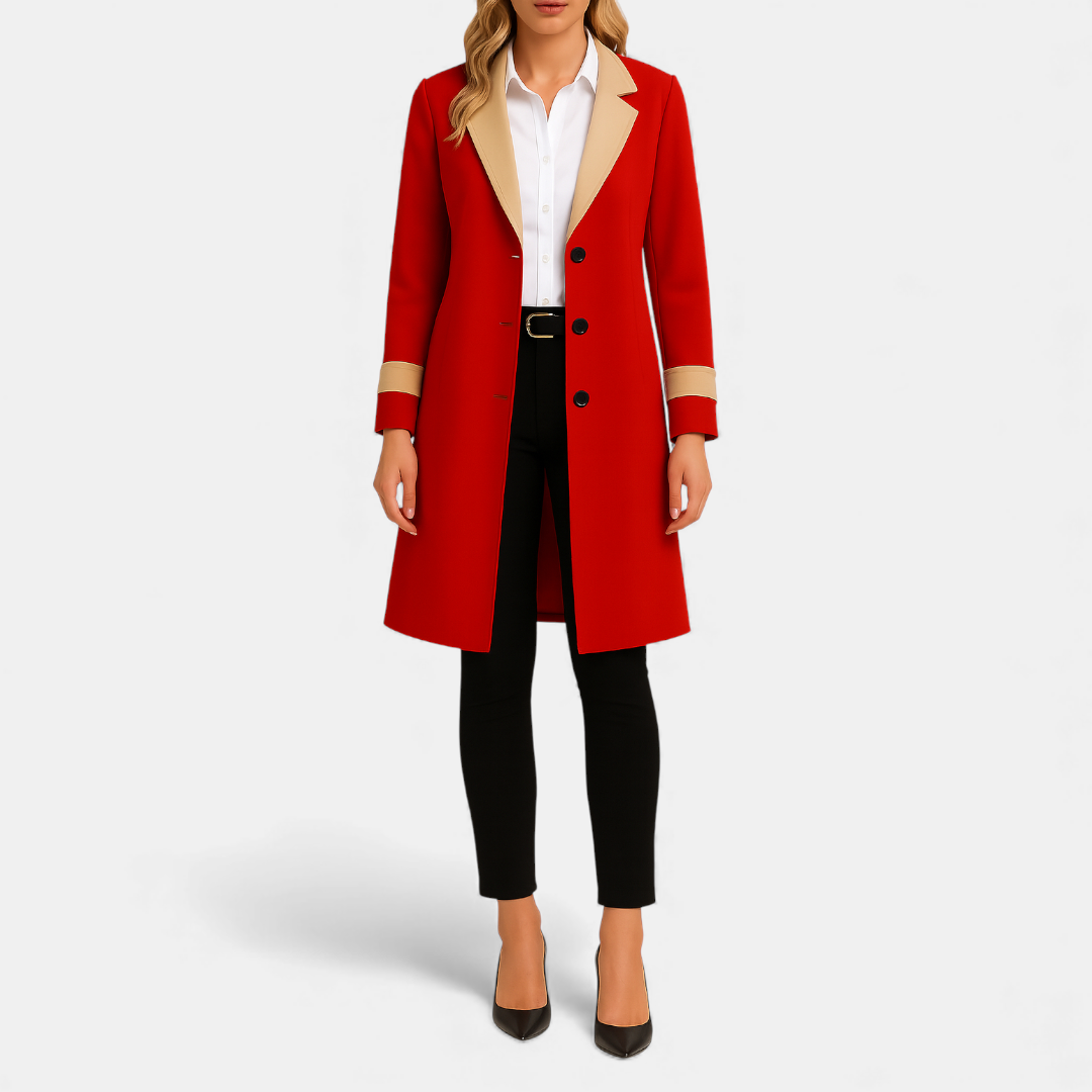 Long Trench Coat for Women-Coats-Loucelia-Red-XS-Loucelia