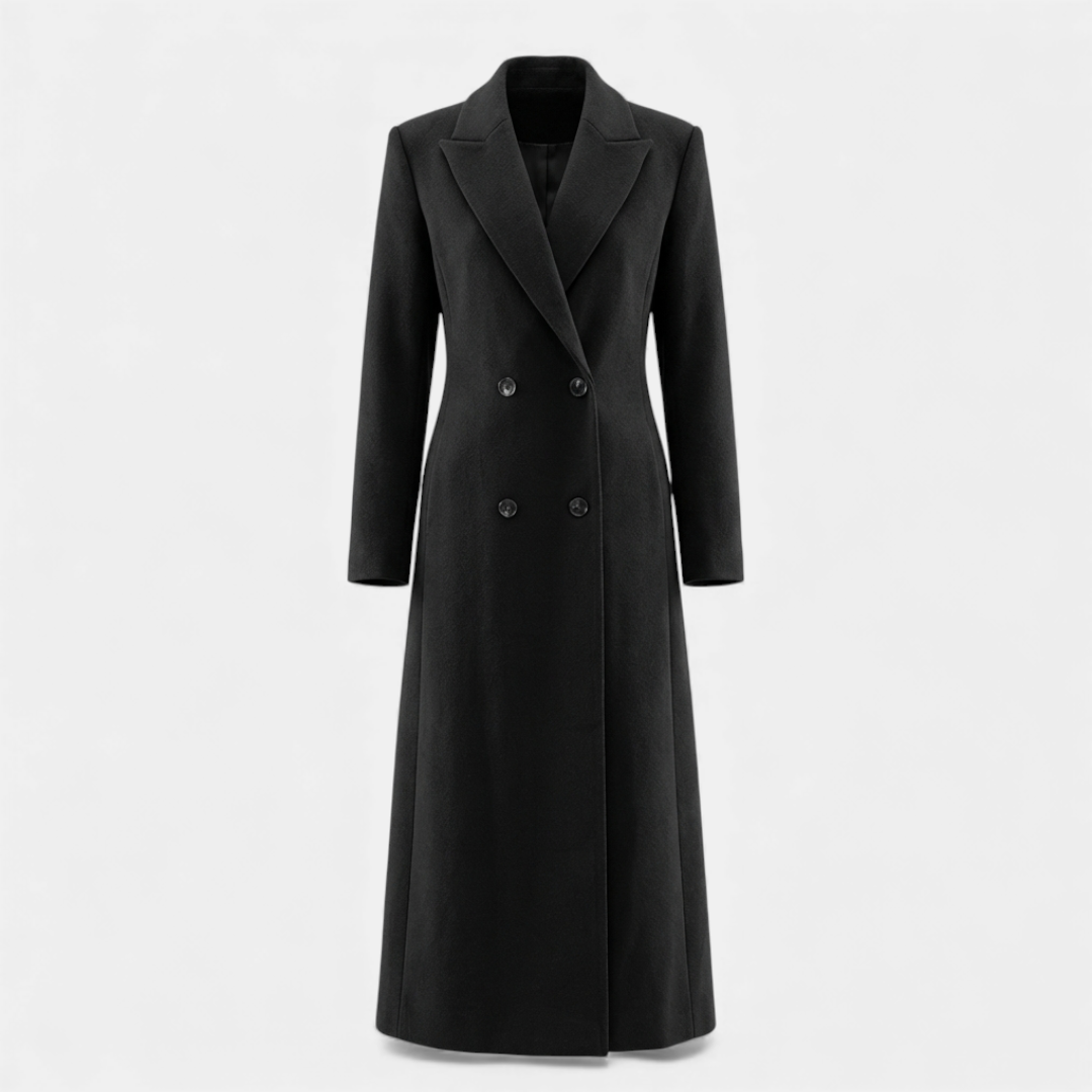 Long Double-Breasted Coat for Women-Coats-Loucelia-Red-S-Loucelia