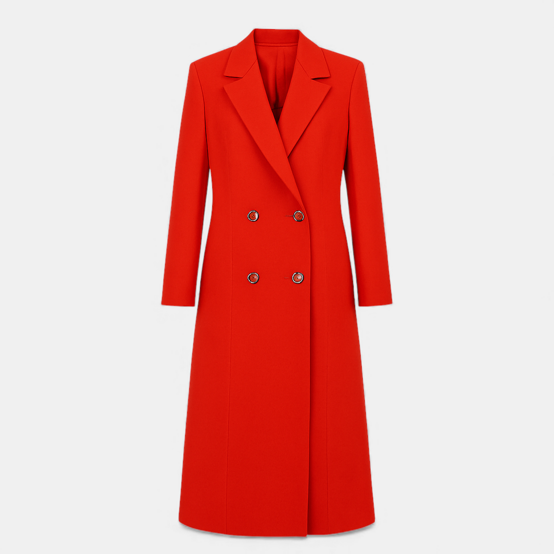 Long Double-Breasted Coat for Women-Coats-Loucelia-Red-S-Loucelia