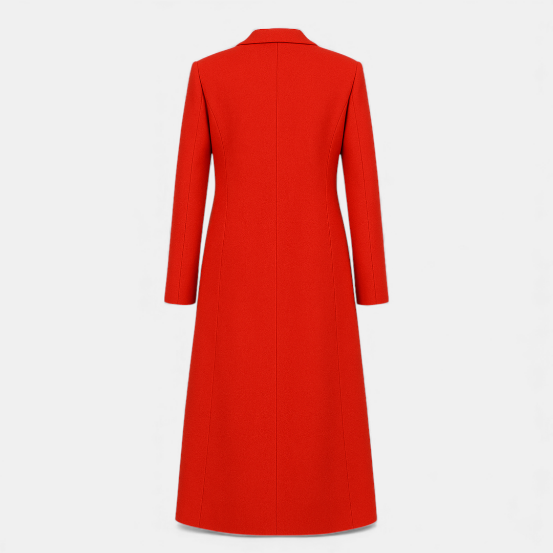 Long Double-Breasted Coat for Women-Coats-Loucelia-Red-S-Loucelia