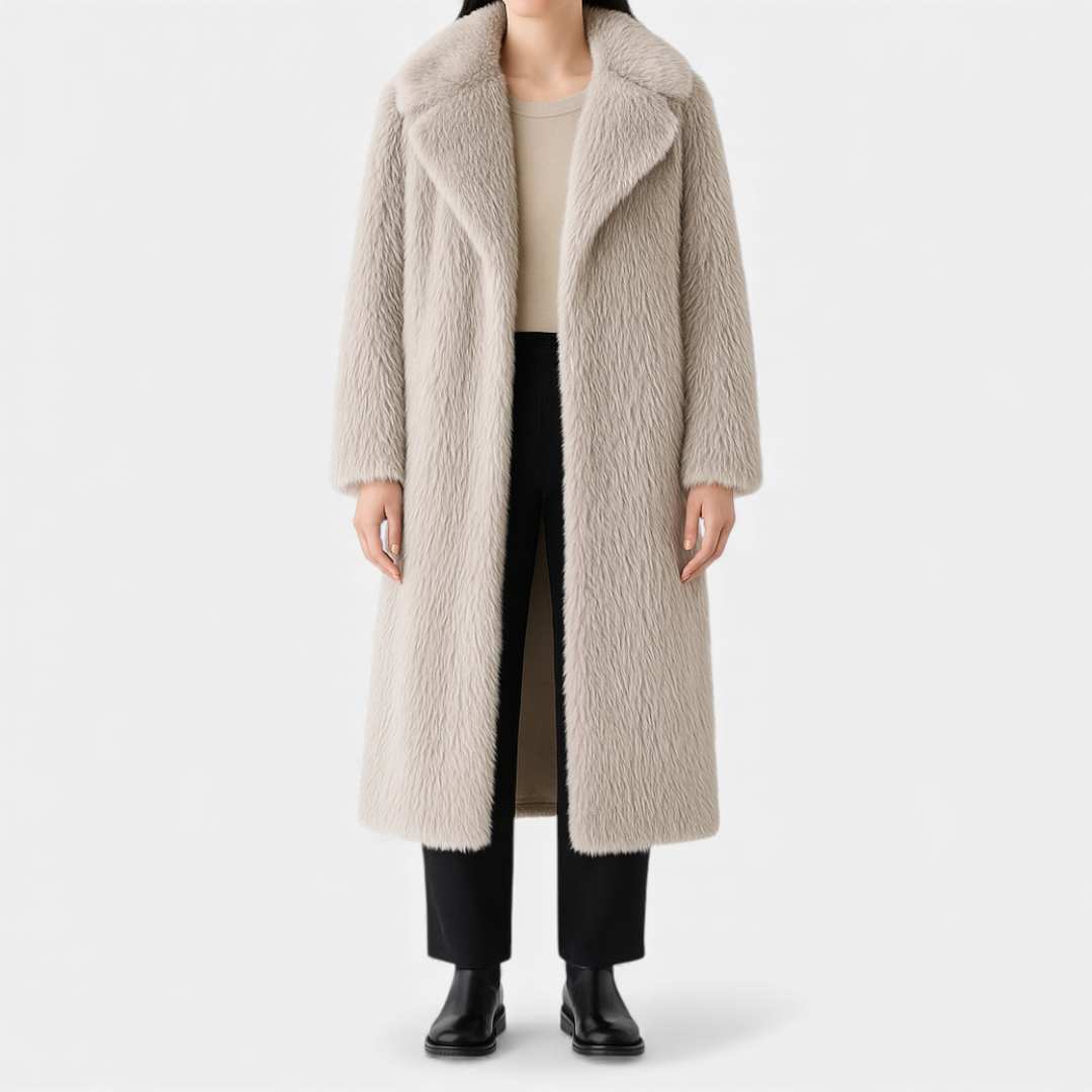 Longline Fluffy Overcoat for Women-Coats-Loucelia-Khaki-S-Loucelia