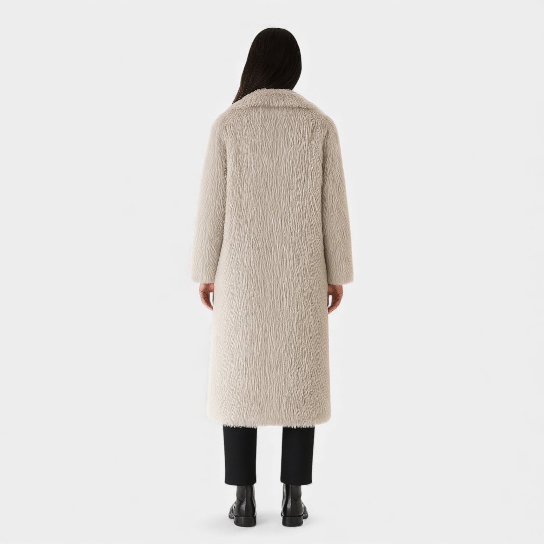 Longline Fluffy Overcoat for Women-Coats-Loucelia-Khaki-S-Loucelia