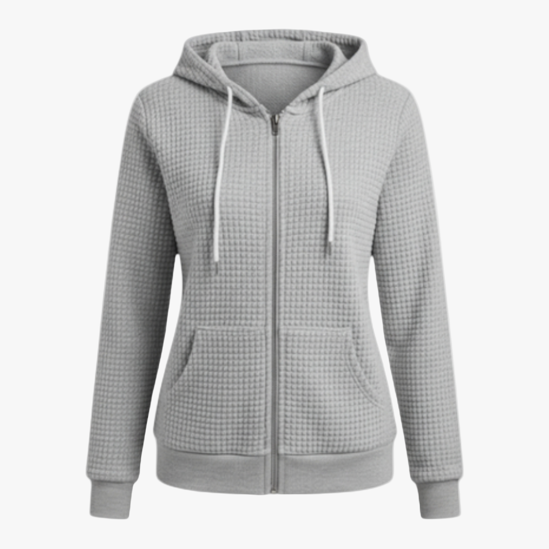 Monique | Textured Zip Hoodie-sweater-Loucelia-Grey-S-Loucelia