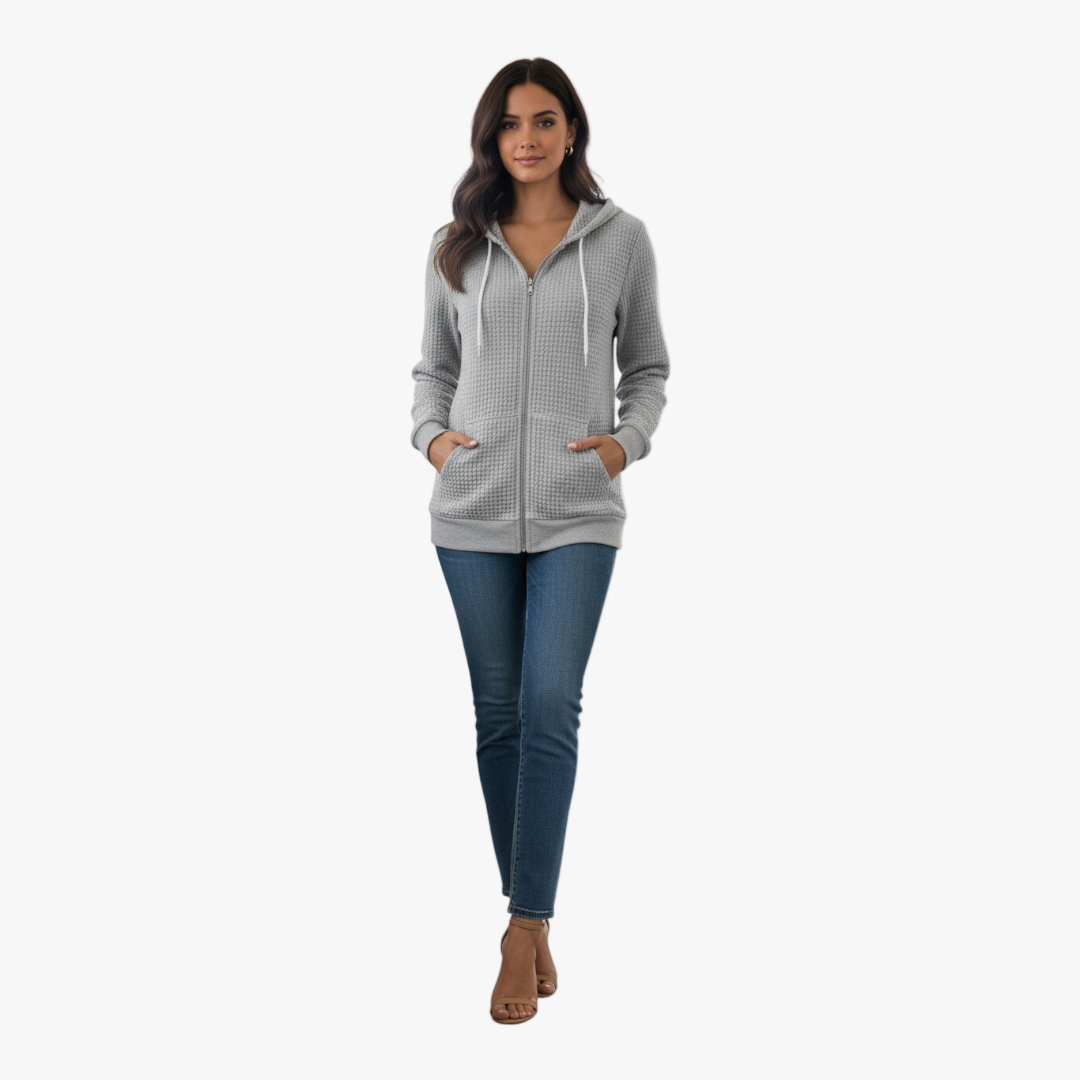 Monique | Textured Zip Hoodie-sweater-Loucelia-Grey-S-Loucelia