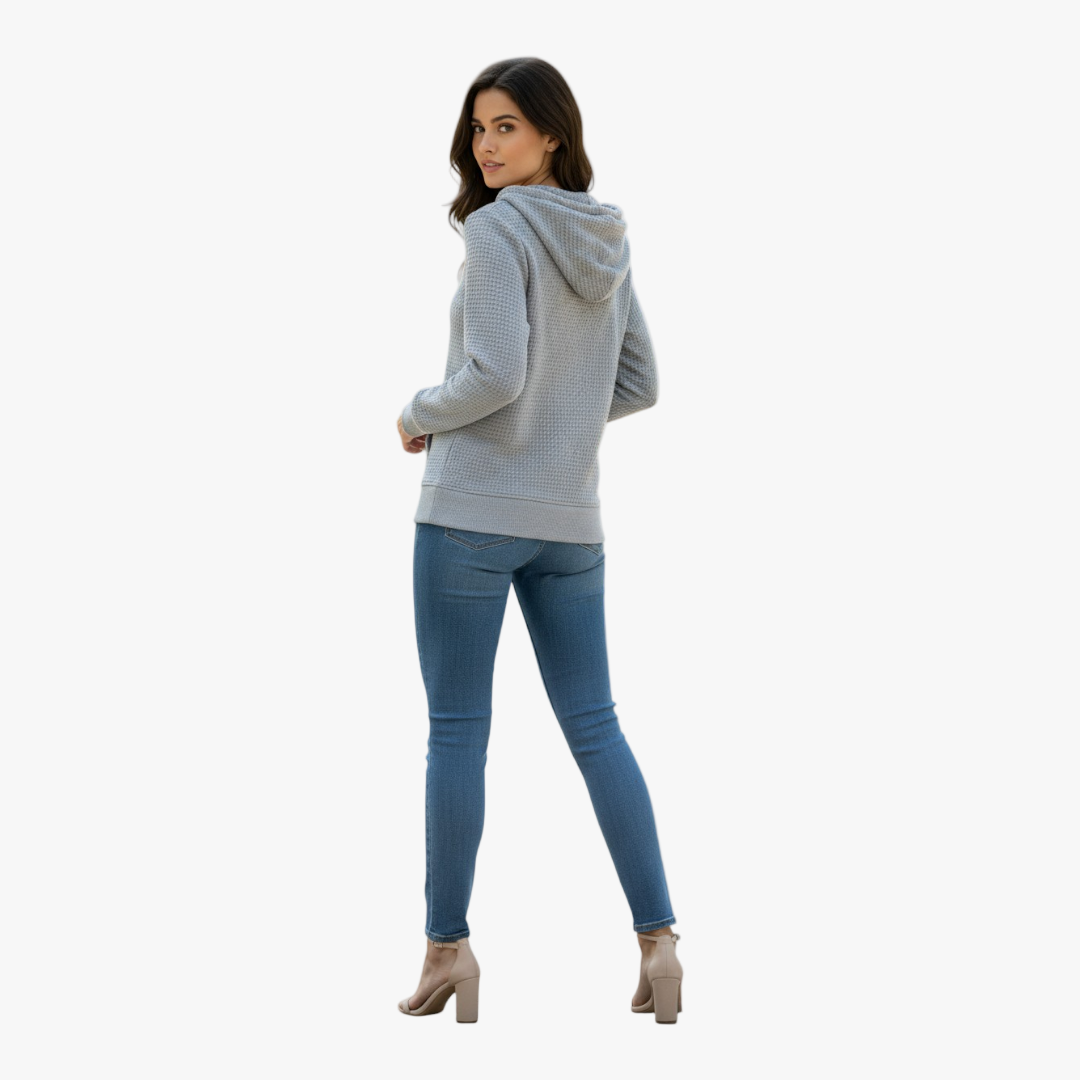 Monique | Textured Zip Hoodie-sweater-Loucelia-Grey-S-Loucelia