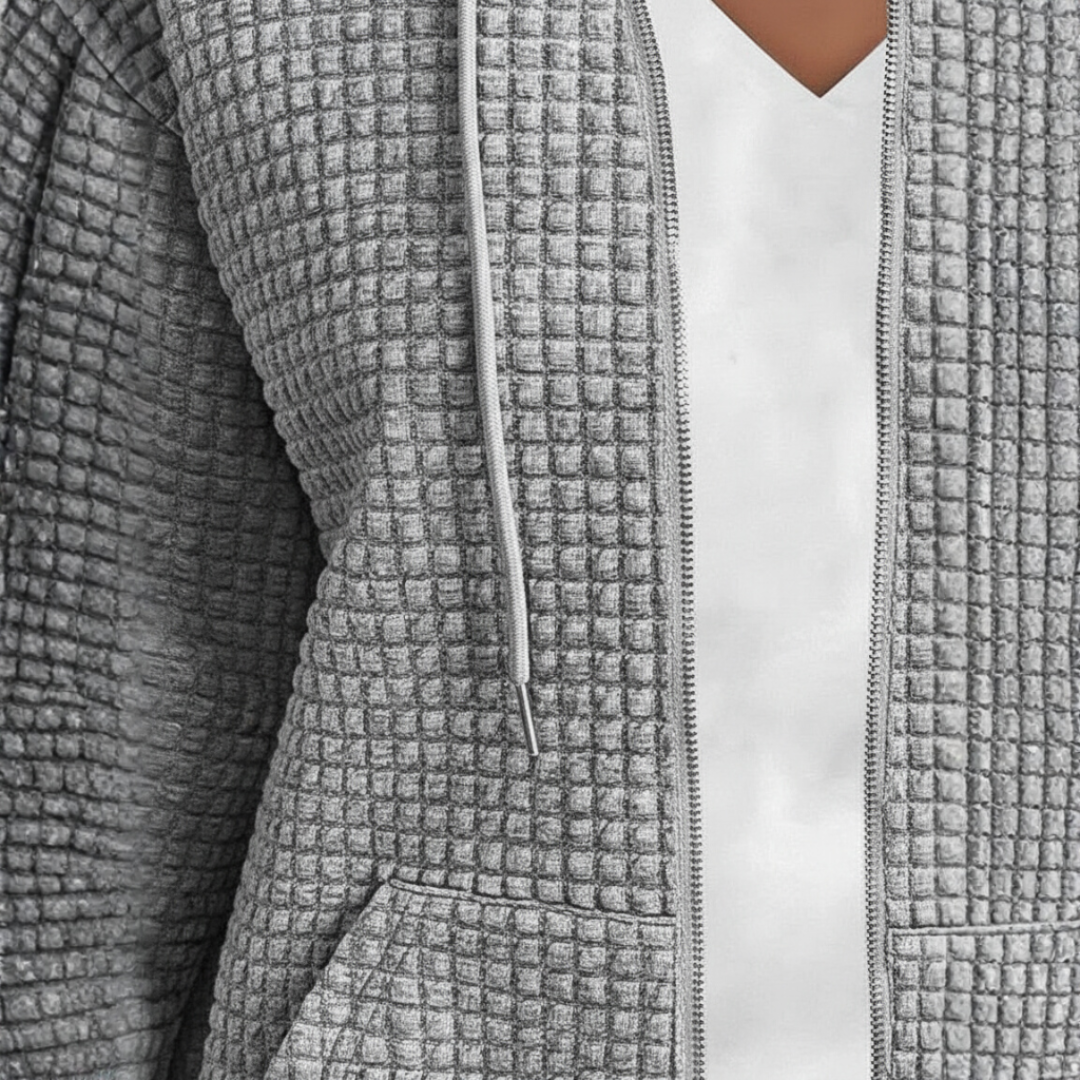 The Monique Textured Zip Hoodie Grey-sweater-Loucelia-S-Loucelia