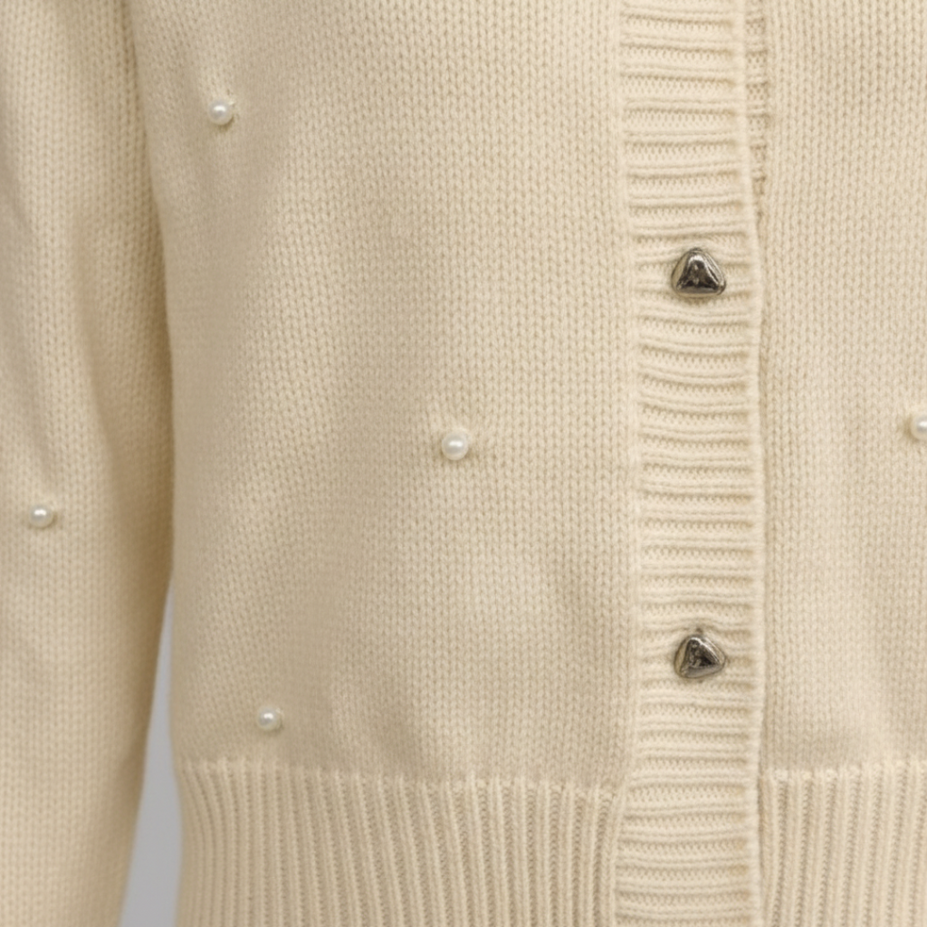 Pearl Embellished Button Cardigan for Women-sweater-Loucelia-Polyester-S-Loucelia