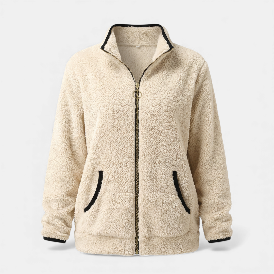 Plush Zip Up Jacket for Women-Jackets-Loucelia-Beige-S-Loucelia