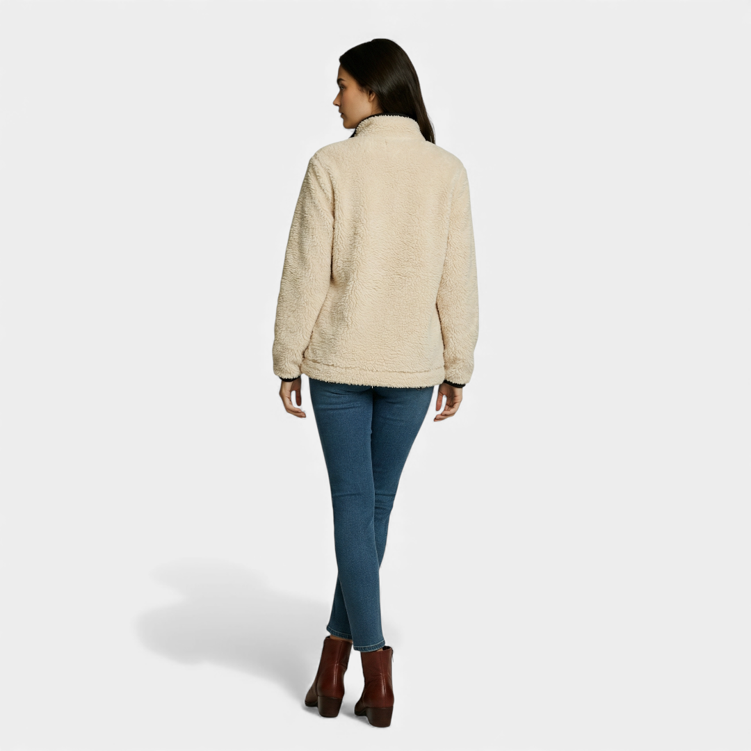 Plush Zip Up Jacket for Women-Jackets-Loucelia-Beige-S-Loucelia