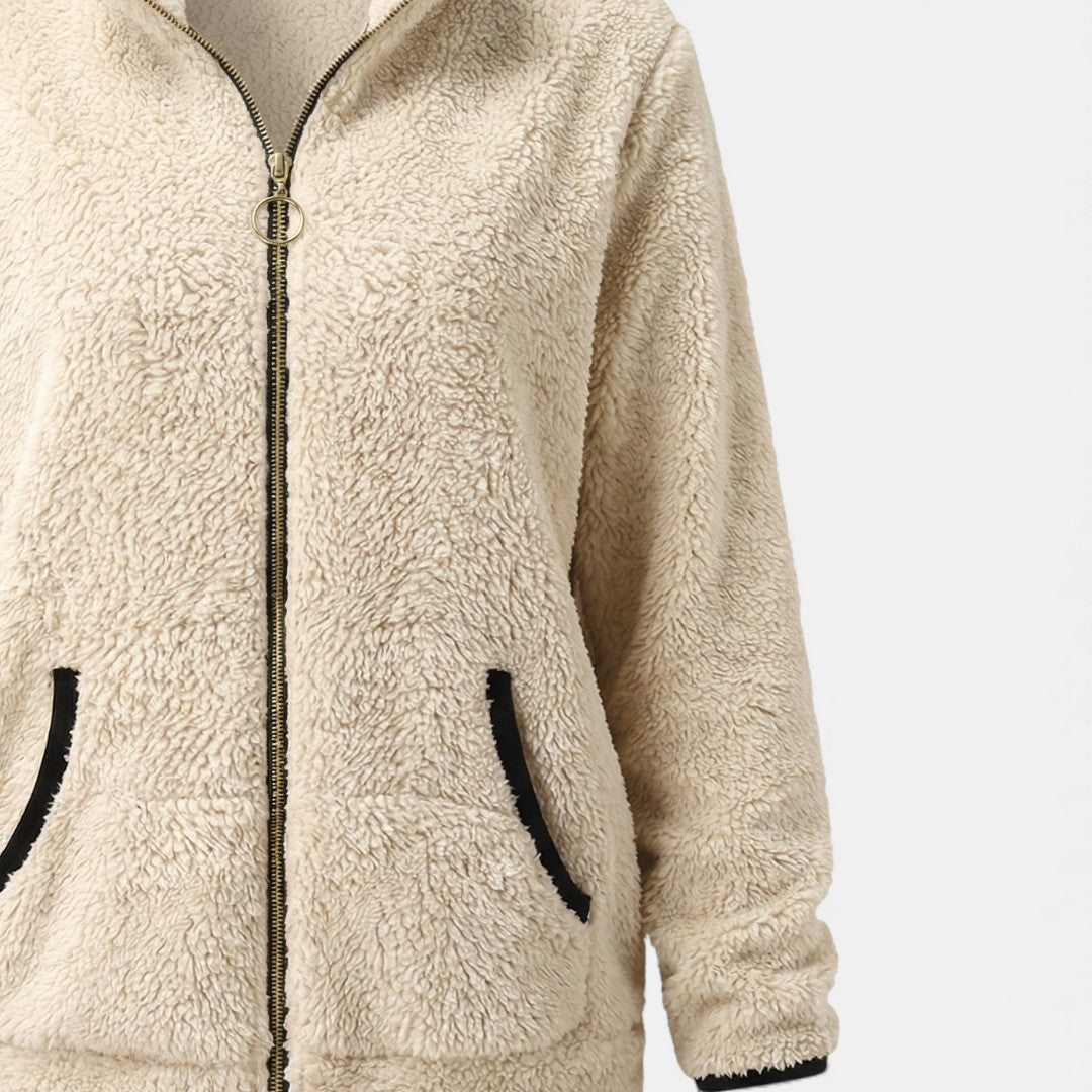 Plush Zip Up Jacket for Women-Jackets-Loucelia-Beige-S-Loucelia
