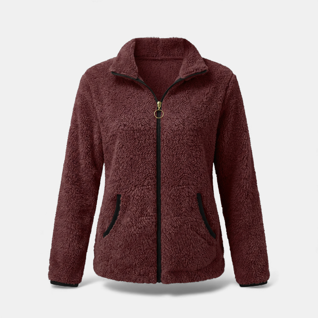 Plush Zip Up Jacket for Women-Jackets-Loucelia-Beige-S-Loucelia