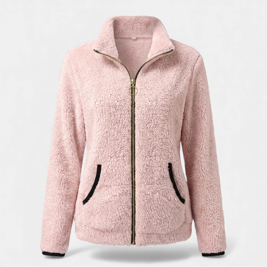 Plush Zip Up Jacket for Women-Jackets-Loucelia-Beige-S-Loucelia