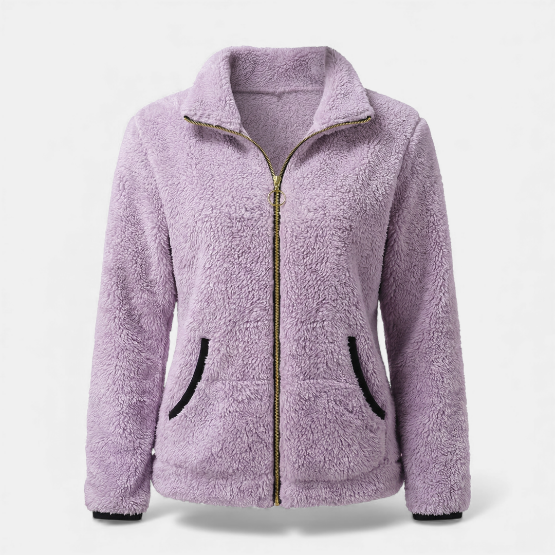 Plush Zip Up Jacket for Women-Jackets-Loucelia-Beige-S-Loucelia